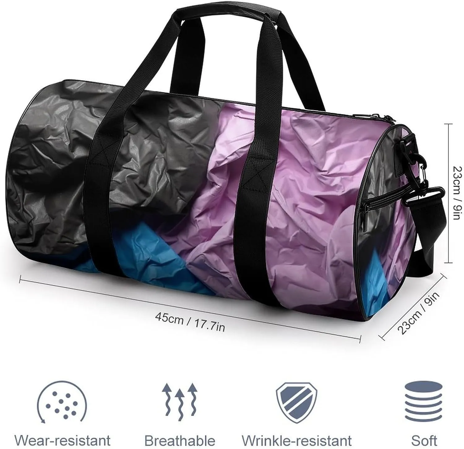 Sports Gym Bag for Women Men Travel Duffel Bag Tote Weekender Bag Crumpled Paper Carry on Overnight Bag for Travel Swimming Fitness Workout Sports Duffle Bag