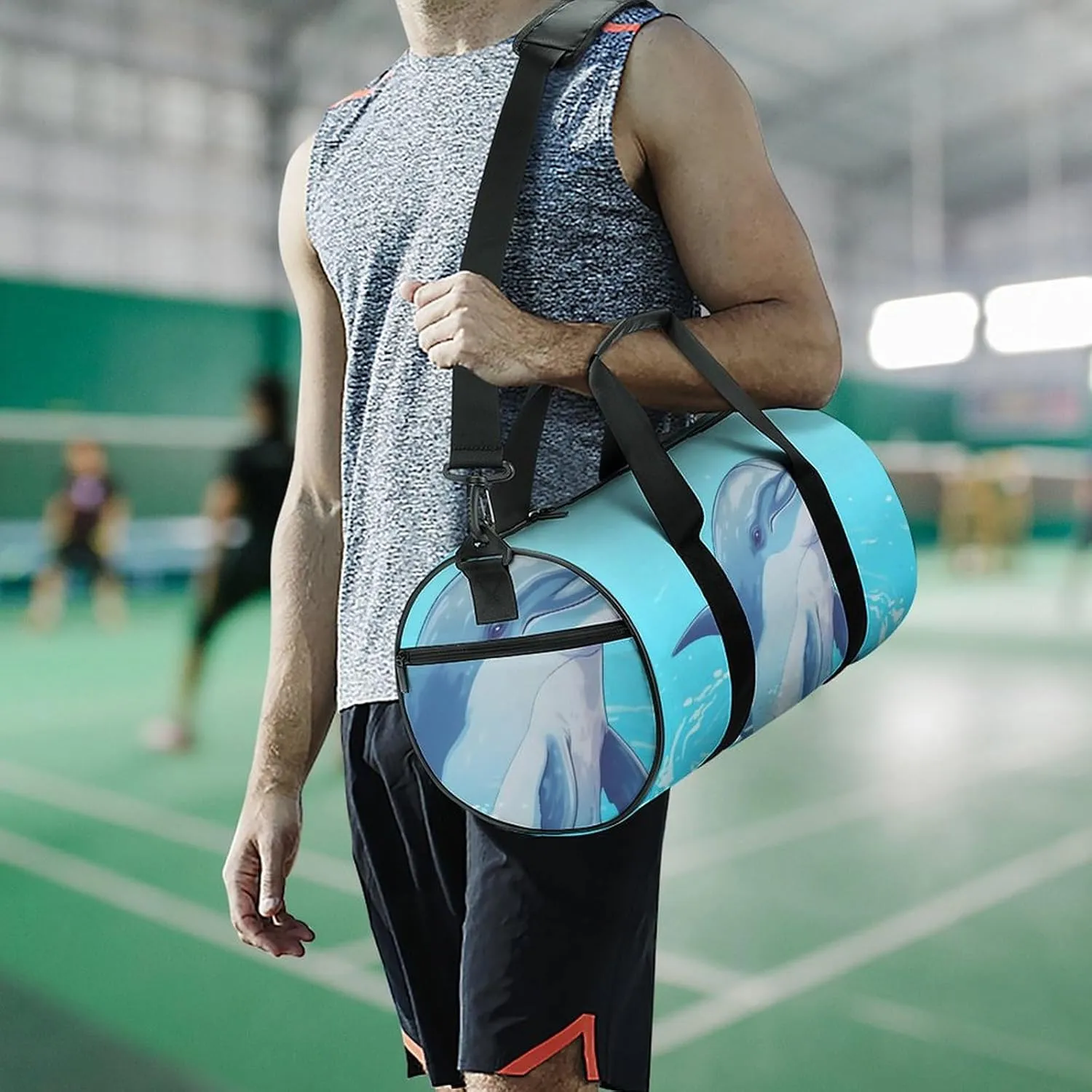 Sports Gym Bag for Women Men Travel Duffel Bag Tote Weekender Bag Cute Dolphins Carry on Overnight Bag for Travel Swimming Fitness Workout Sports Duffle Bag