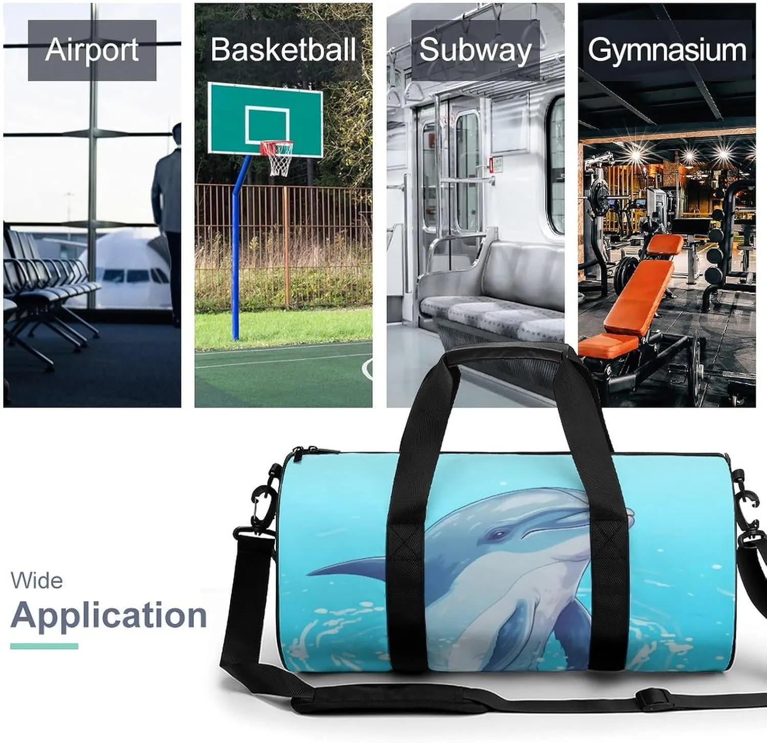 Sports Gym Bag for Women Men Travel Duffel Bag Tote Weekender Bag Cute Dolphins Carry on Overnight Bag for Travel Swimming Fitness Workout Sports Duffle Bag