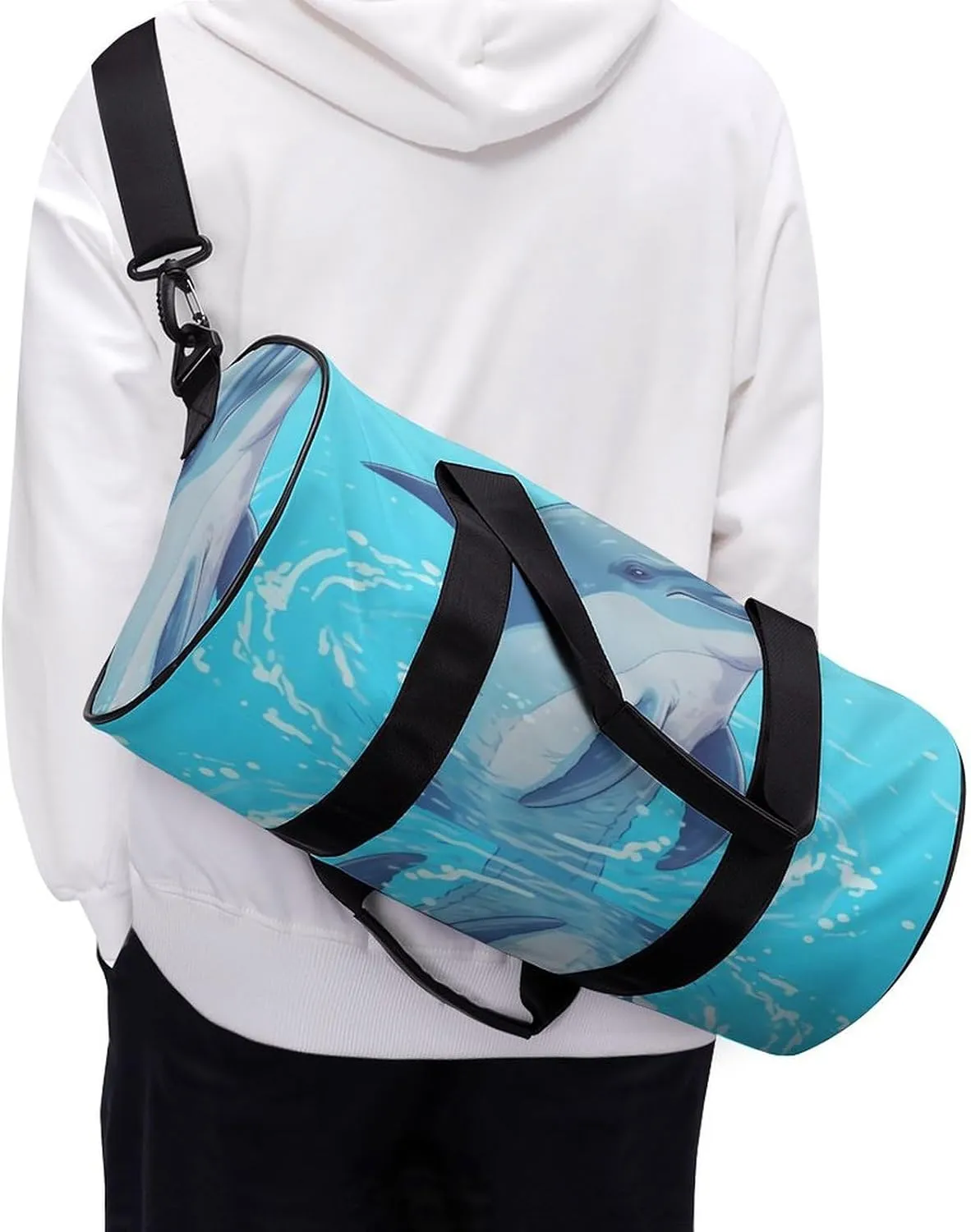 Sports Gym Bag for Women Men Travel Duffel Bag Tote Weekender Bag Cute Dolphins Carry on Overnight Bag for Travel Swimming Fitness Workout Sports Duffle Bag