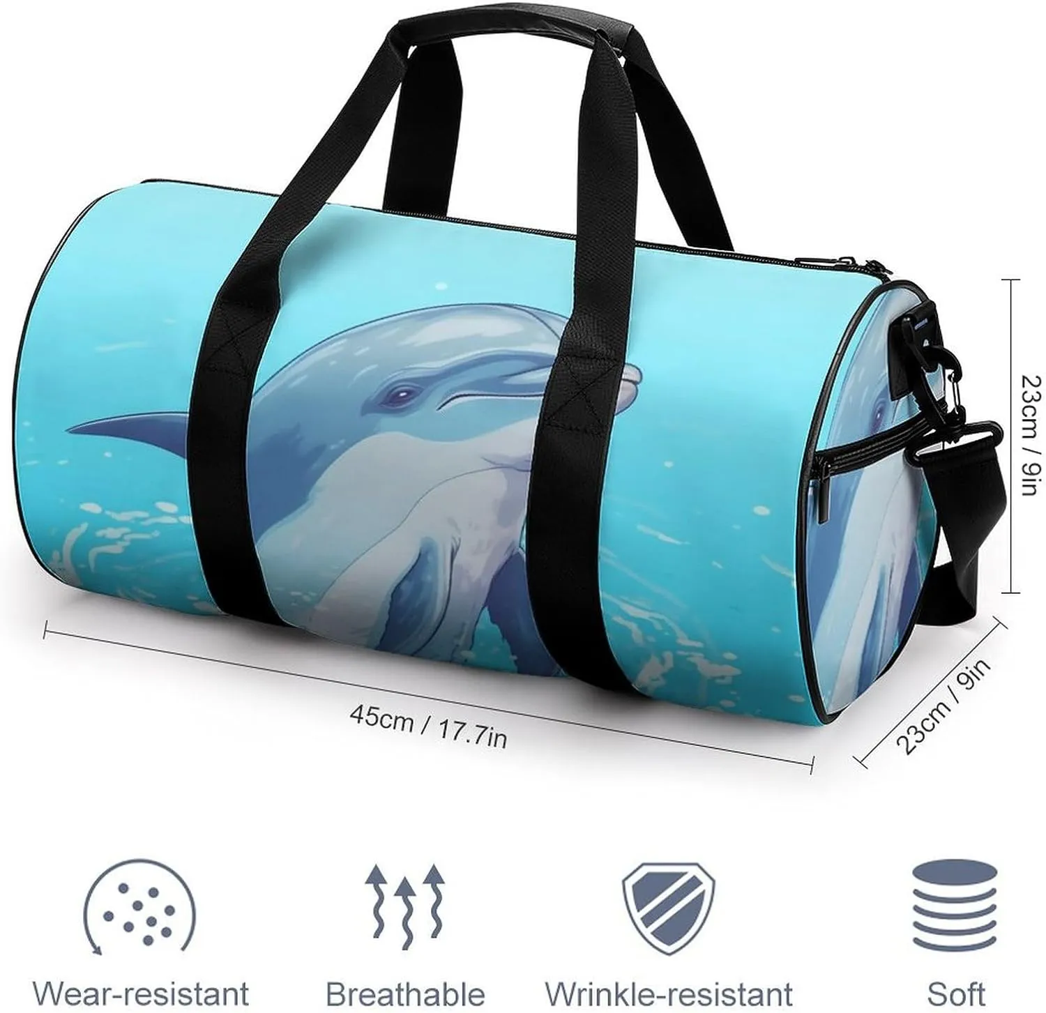 Sports Gym Bag for Women Men Travel Duffel Bag Tote Weekender Bag Cute Dolphins Carry on Overnight Bag for Travel Swimming Fitness Workout Sports Duffle Bag