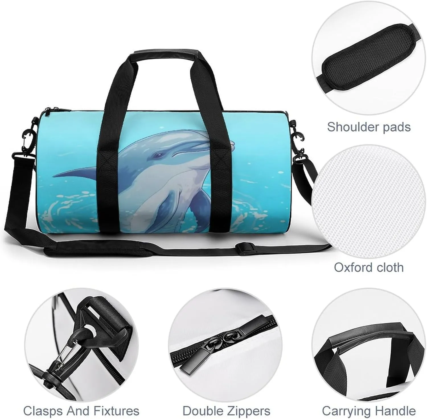 Sports Gym Bag for Women Men Travel Duffel Bag Tote Weekender Bag Cute Dolphins Carry on Overnight Bag for Travel Swimming Fitness Workout Sports Duffle Bag