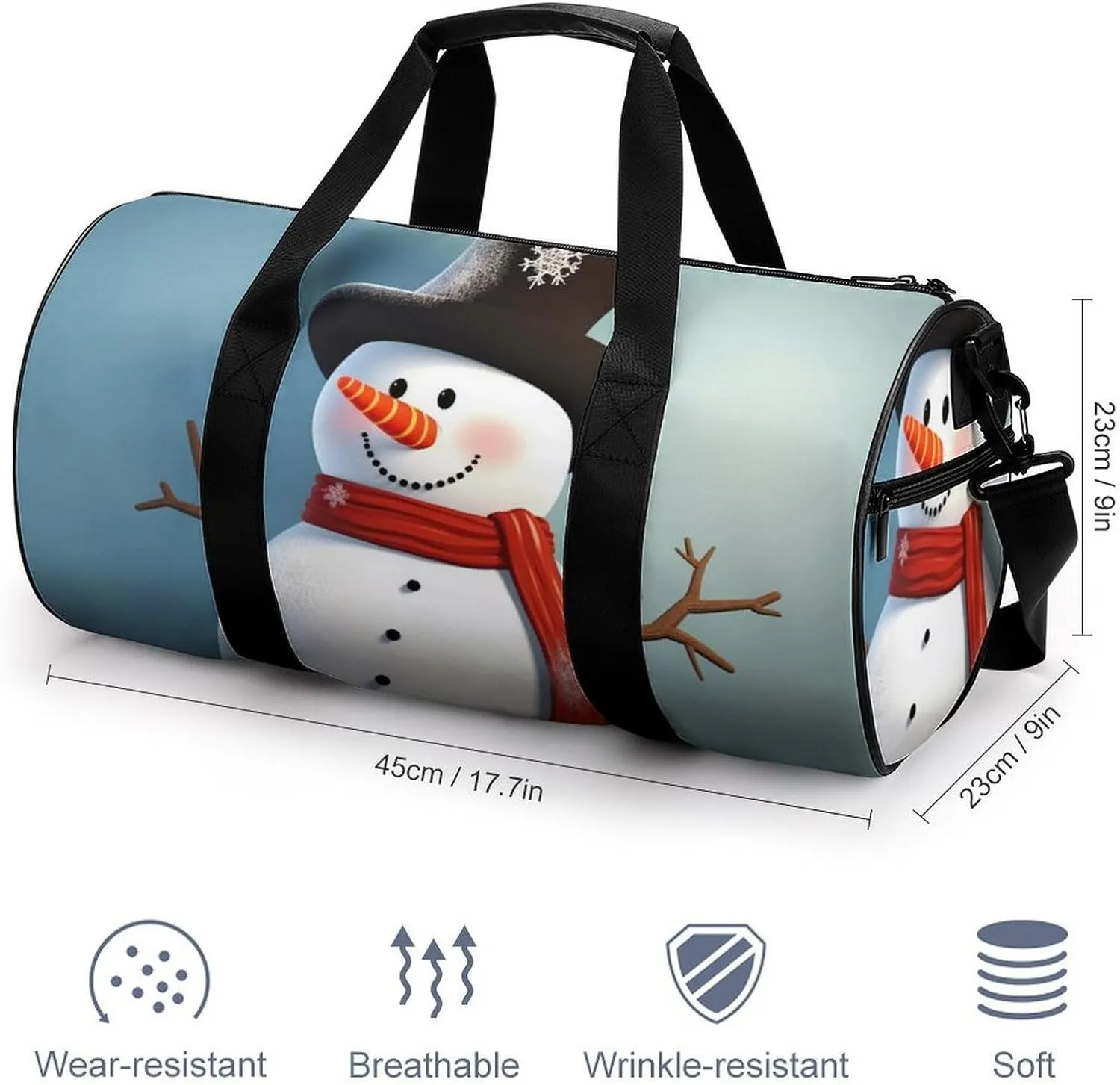 Sports Gym Bag for Women Men Travel Duffel Bag Tote Weekender Bag Cute Snowman Carry on Overnight Bag for Travel Swimming Fitness Workout Sports Duffle Bag