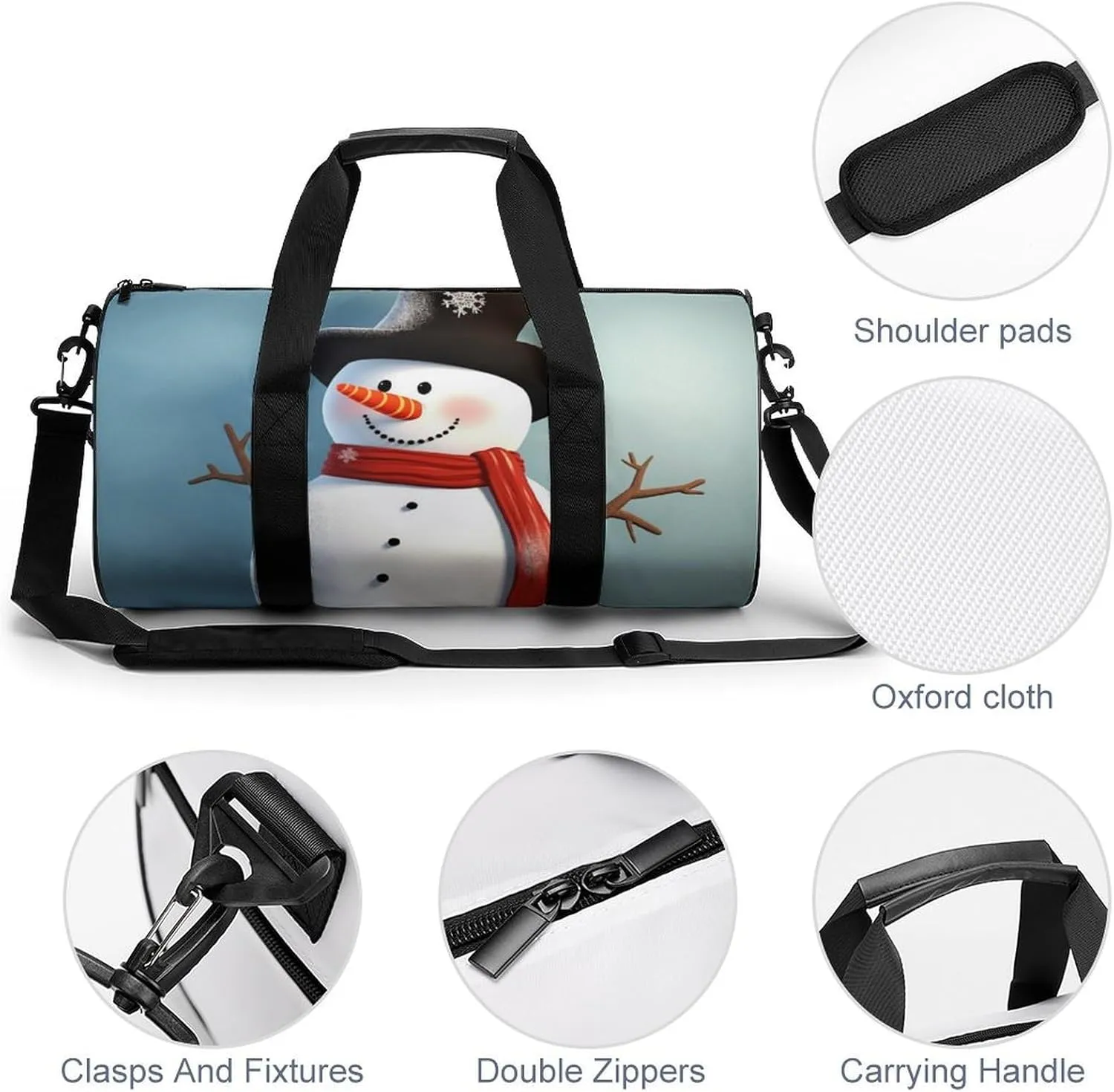 Sports Gym Bag for Women Men Travel Duffel Bag Tote Weekender Bag Cute Snowman Carry on Overnight Bag for Travel Swimming Fitness Workout Sports Duffle Bag
