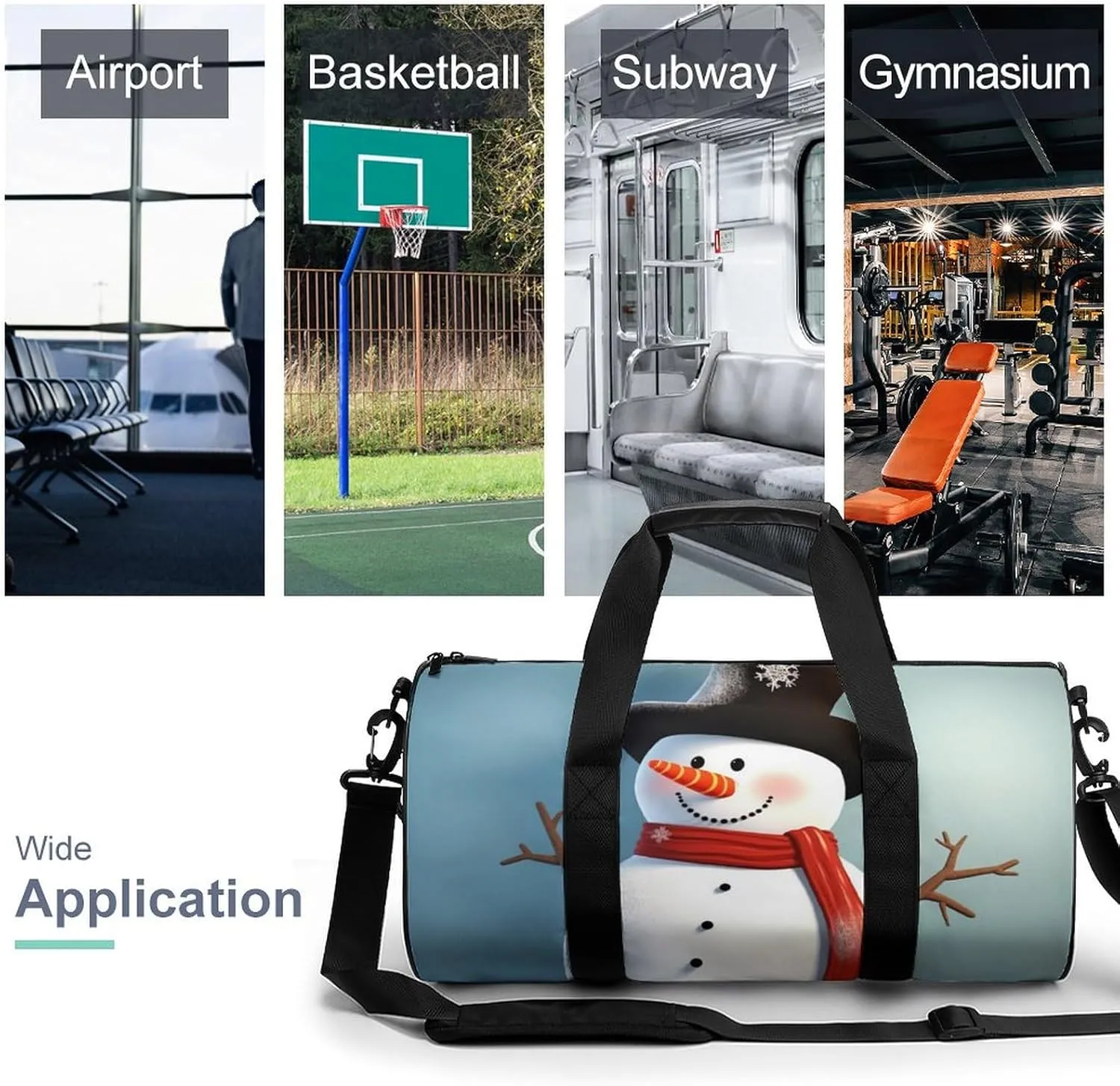 Sports Gym Bag for Women Men Travel Duffel Bag Tote Weekender Bag Cute Snowman Carry on Overnight Bag for Travel Swimming Fitness Workout Sports Duffle Bag