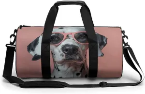 Sports Gym Bag for Women Men Travel Duffel Bag Tote Weekender Bag Dog Wearing Sunglasses Carry on Overnight Bag for Travel Swimming Fitness Workout Sports Duffle Bag