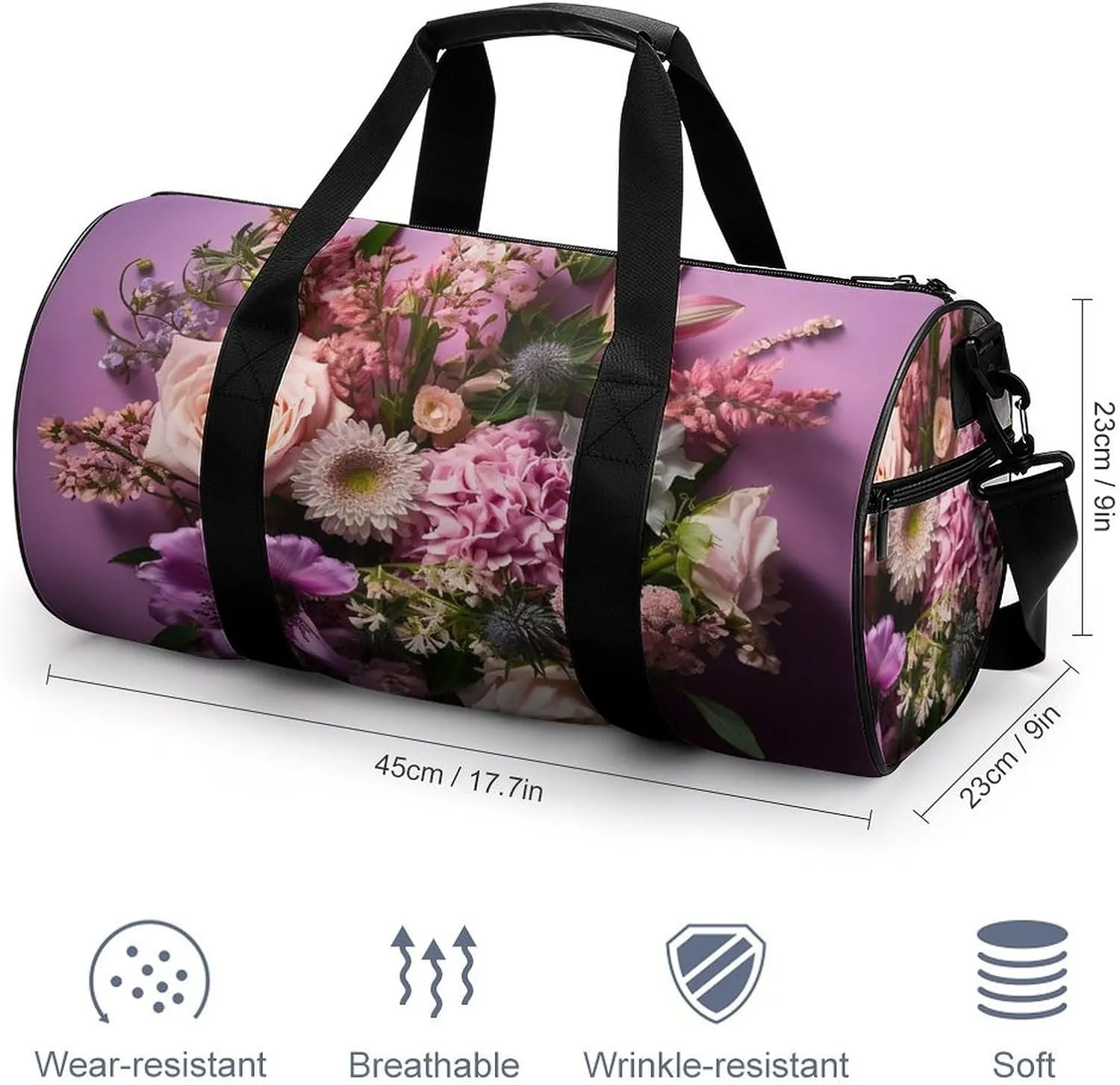 Sports Gym Bag for Women Men Travel Duffel Bag Tote Weekender Bag Flower Arrangement Carry on Overnight Bag for Travel Swimming Fitness Workout Sports Duffle Bag