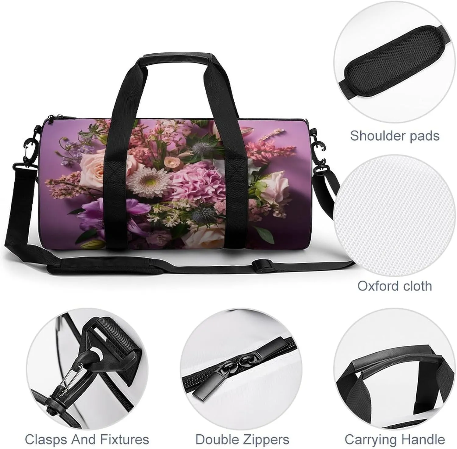 Sports Gym Bag for Women Men Travel Duffel Bag Tote Weekender Bag Flower Arrangement Carry on Overnight Bag for Travel Swimming Fitness Workout Sports Duffle Bag