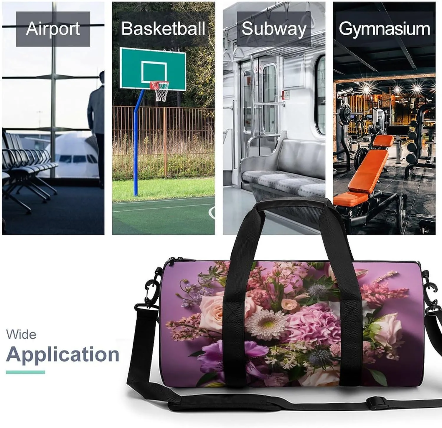 Sports Gym Bag for Women Men Travel Duffel Bag Tote Weekender Bag Flower Arrangement Carry on Overnight Bag for Travel Swimming Fitness Workout Sports Duffle Bag
