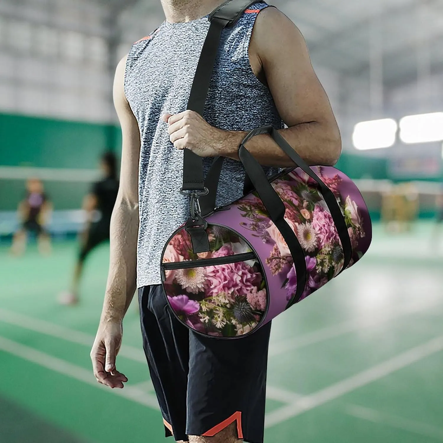 Sports Gym Bag for Women Men Travel Duffel Bag Tote Weekender Bag Flower Arrangement Carry on Overnight Bag for Travel Swimming Fitness Workout Sports Duffle Bag