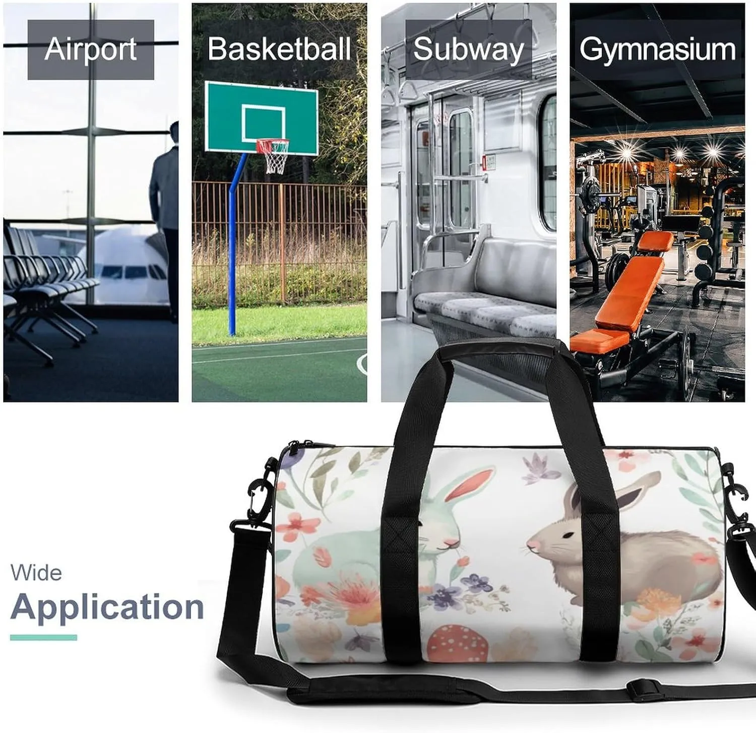 Sports Gym Bag for Women Men Travel Duffel Bag Tote Weekender Bag Flowers Bunnies Birds Carry on Overnight Bag for Travel Swimming Fitness Workout Sports Duffle Bag