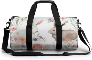 Sports Gym Bag for Women Men Travel Duffel Bag Tote Weekender Bag Flowers Bunnies Birds Carry on Overnight Bag for Travel Swimming Fitness Workout Sports Duffle Bag