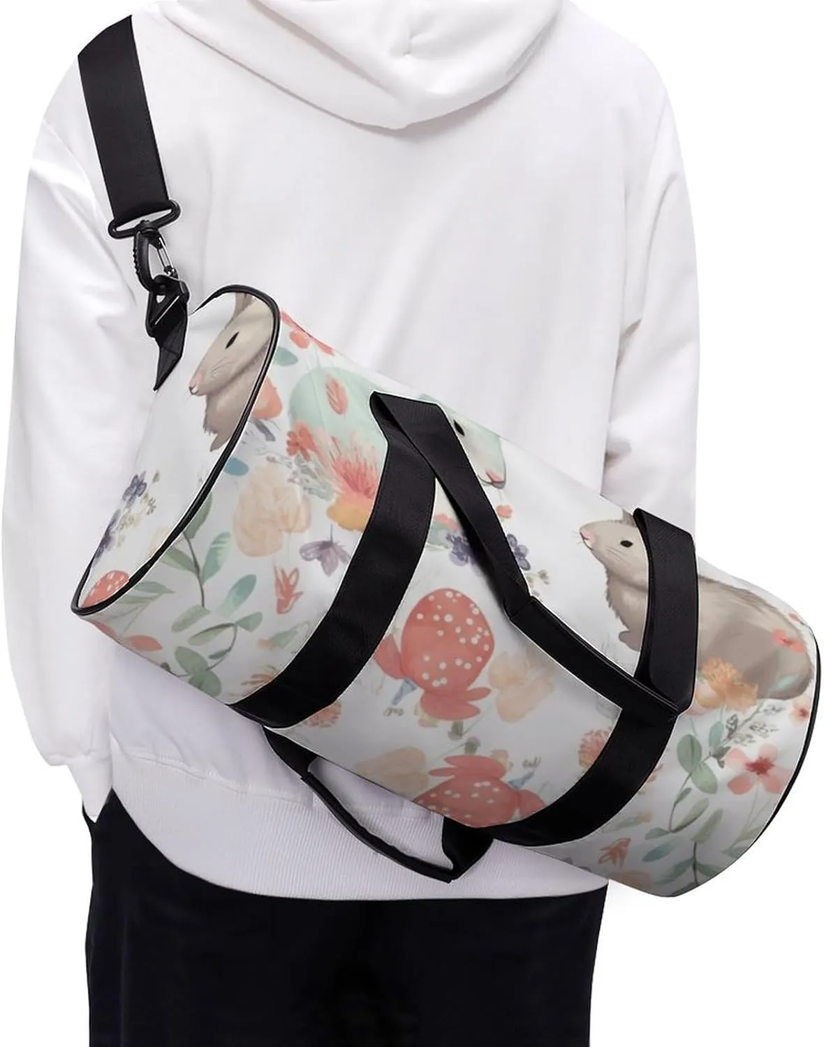 Sports Gym Bag for Women Men Travel Duffel Bag Tote Weekender Bag Flowers Bunnies Birds Carry on Overnight Bag for Travel Swimming Fitness Workout Sports Duffle Bag