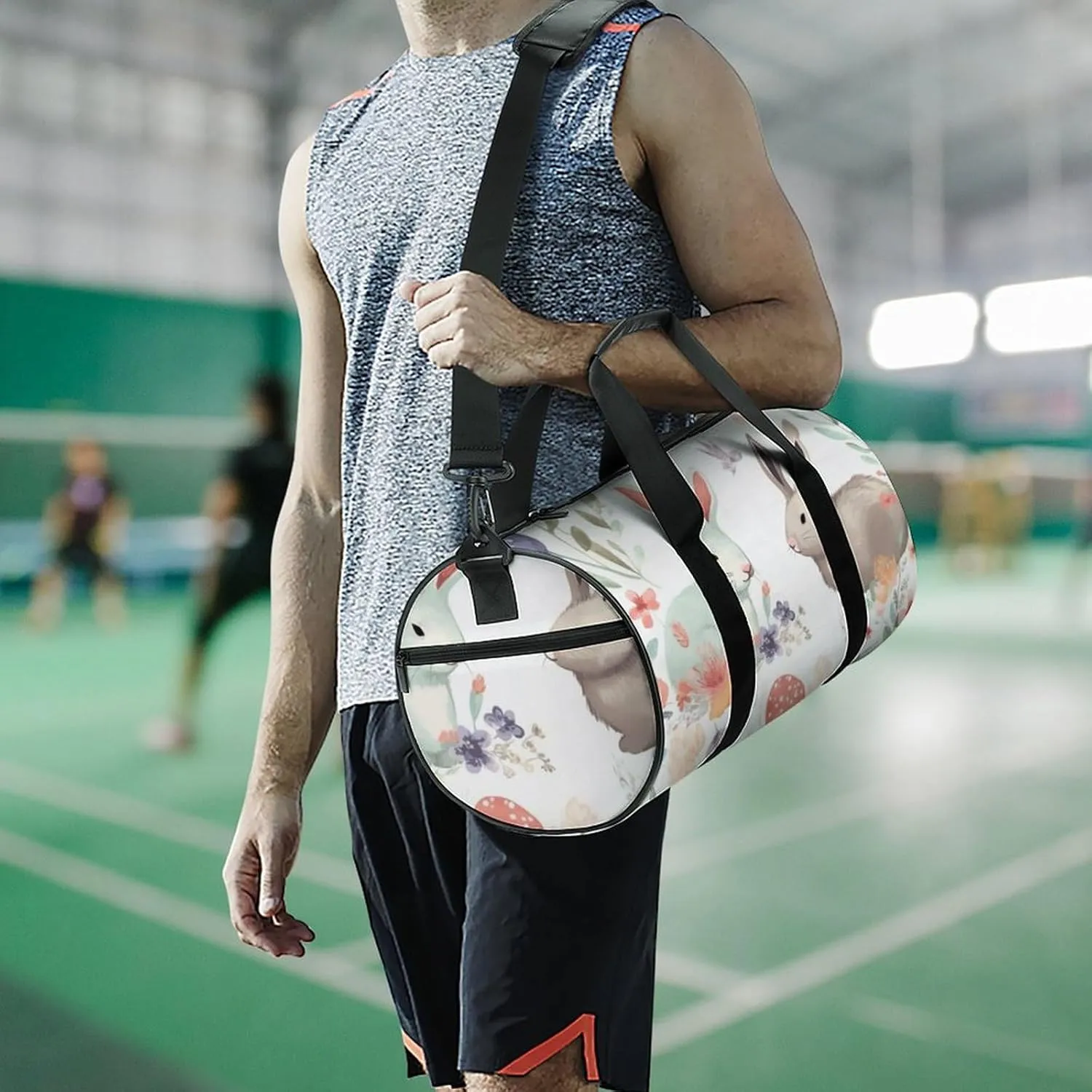 Sports Gym Bag for Women Men Travel Duffel Bag Tote Weekender Bag Flowers Bunnies Birds Carry on Overnight Bag for Travel Swimming Fitness Workout Sports Duffle Bag