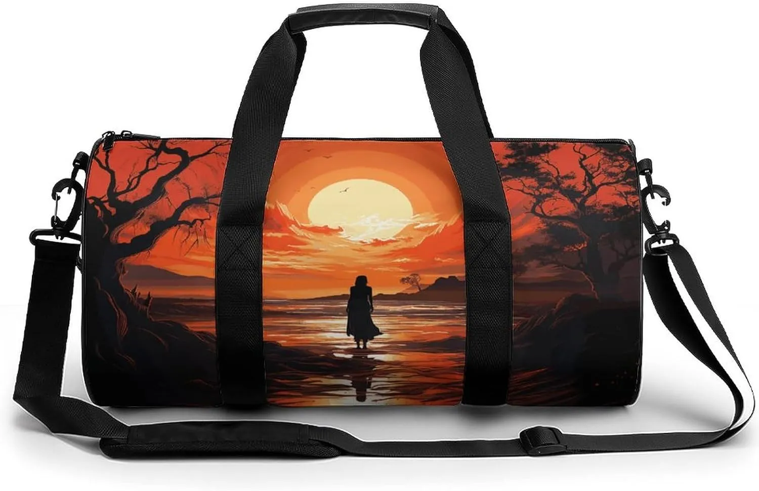 Sports Gym Bag for Women Men Travel Duffel Bag Tote Weekender Bag Flowing Silhouette Carry on Overnight Bag for Travel Swimming Fitness Workout Sports Duffle Bag