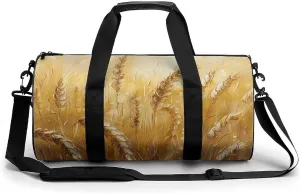 Sports Gym Bag for Women Men Travel Duffel Bag Tote Weekender Bag Golden Wheat Field Image Carry on Overnight Bag for Travel Swimming Fitness Workout Sports Duffle Bag