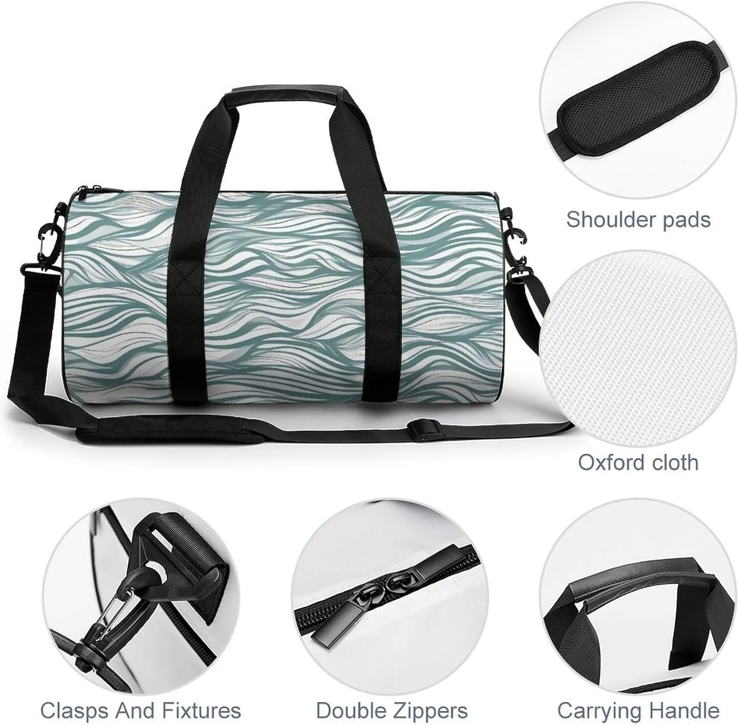 Sports Gym Bag for Women Men Travel Duffel Bag Tote Weekender Bag Green Wavy Stripe Carry on Overnight Bag for Travel Swimming Fitness Workout Sports Duffle Bag