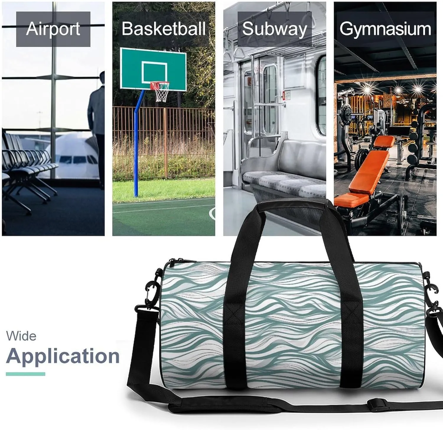 Sports Gym Bag for Women Men Travel Duffel Bag Tote Weekender Bag Green Wavy Stripe Carry on Overnight Bag for Travel Swimming Fitness Workout Sports Duffle Bag