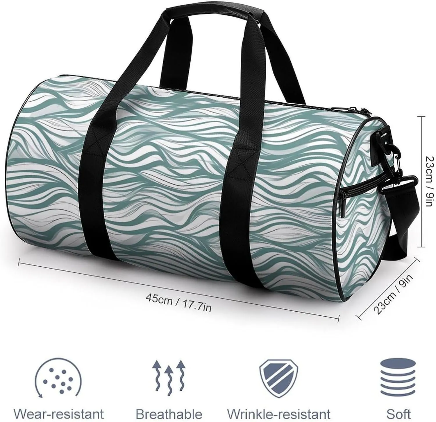 Sports Gym Bag for Women Men Travel Duffel Bag Tote Weekender Bag Green Wavy Stripe Carry on Overnight Bag for Travel Swimming Fitness Workout Sports Duffle Bag