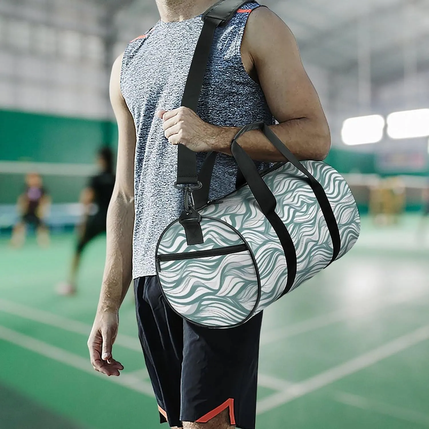 Sports Gym Bag for Women Men Travel Duffel Bag Tote Weekender Bag Green Wavy Stripe Carry on Overnight Bag for Travel Swimming Fitness Workout Sports Duffle Bag