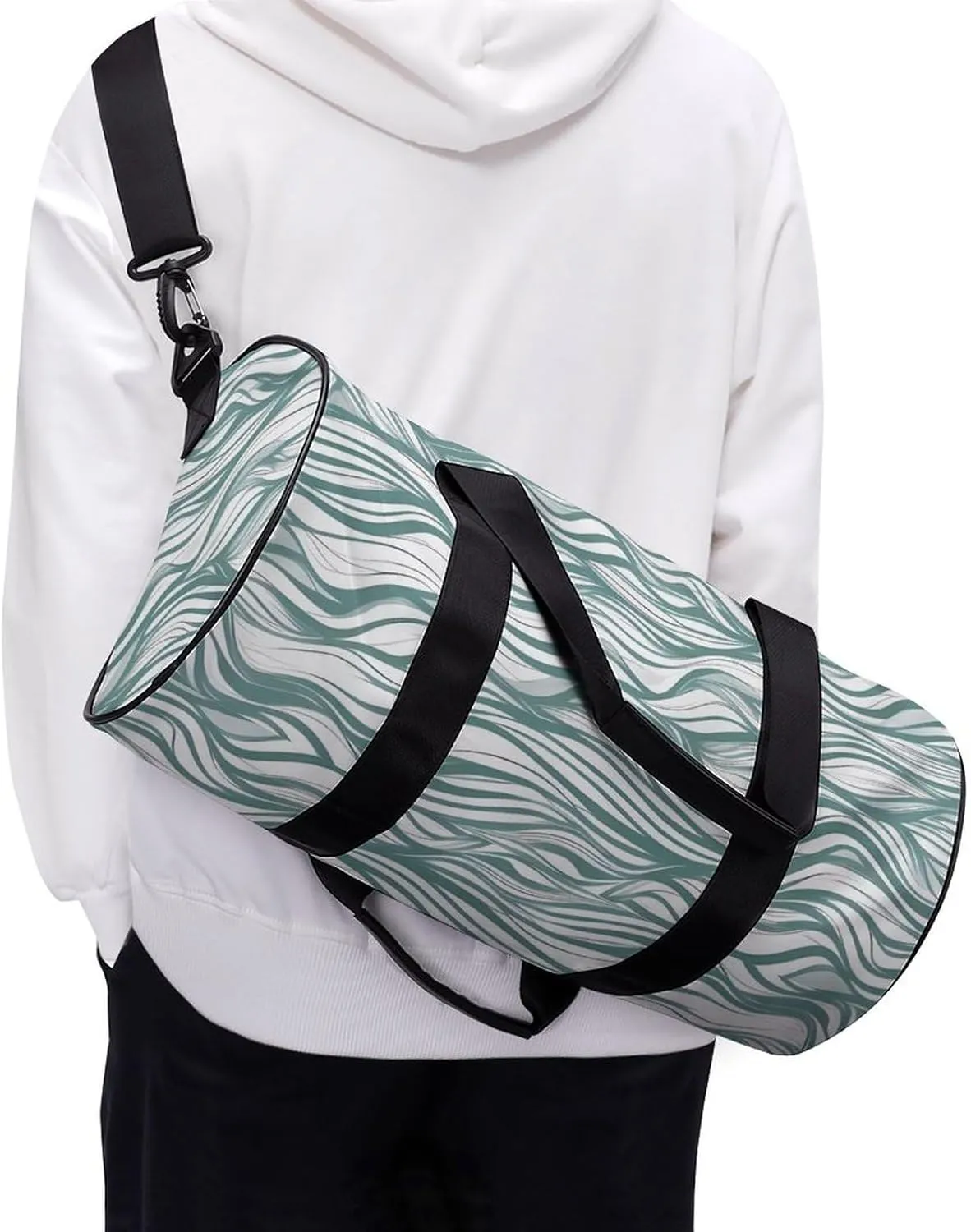 Sports Gym Bag for Women Men Travel Duffel Bag Tote Weekender Bag Green Wavy Stripe Carry on Overnight Bag for Travel Swimming Fitness Workout Sports Duffle Bag