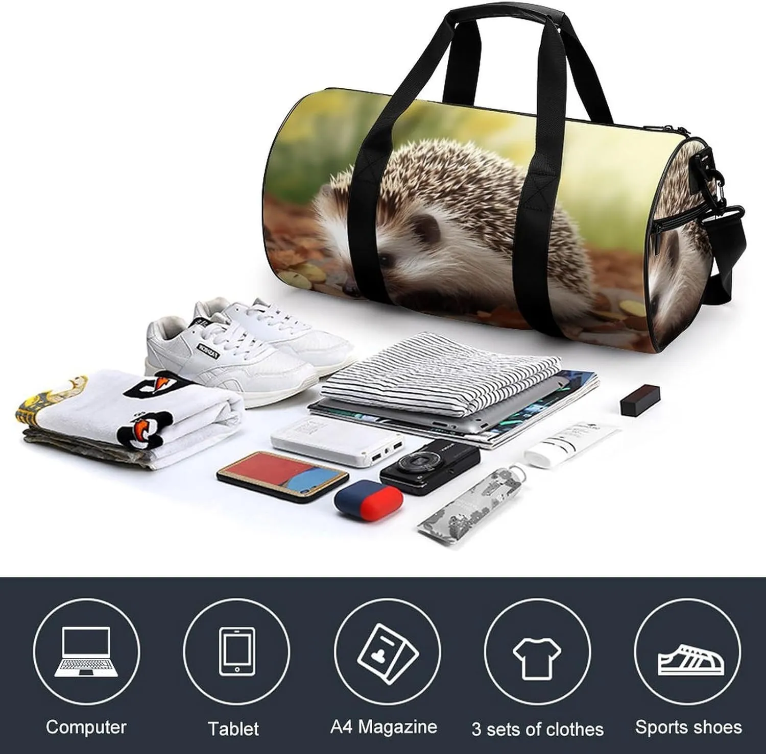 Sports Gym Bag for Women Men Travel Duffel Bag Tote Weekender Bag Hedgehog Carry on Overnight Bag for Travel Swimming Fitness Workout Sports Duffle Bag