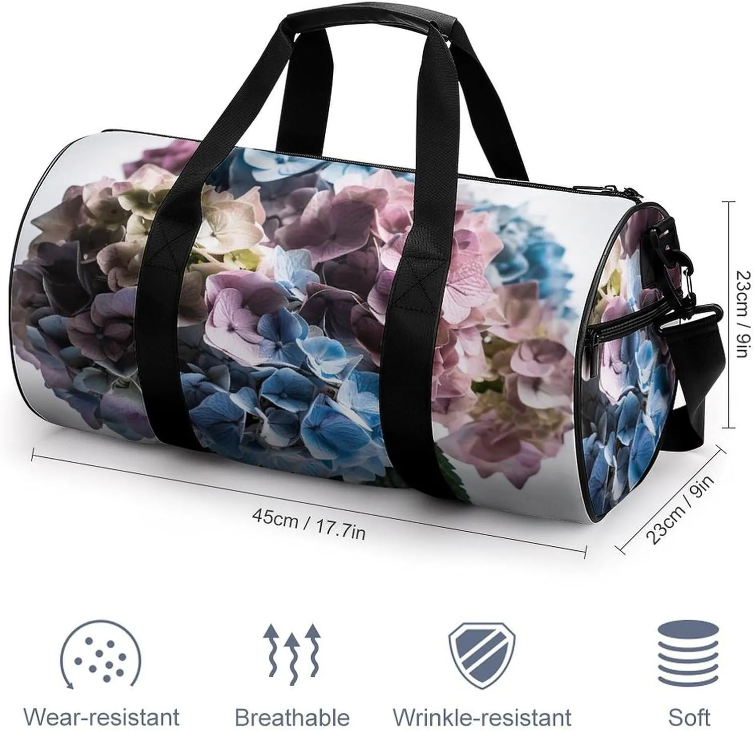 Sports Gym Bag for Women Men Travel Duffel Bag Tote Weekender Bag Hydrangea Flowers in Vase Carry on Overnight Bag for Travel Swimming Fitness Workout Sports Duffle Bag