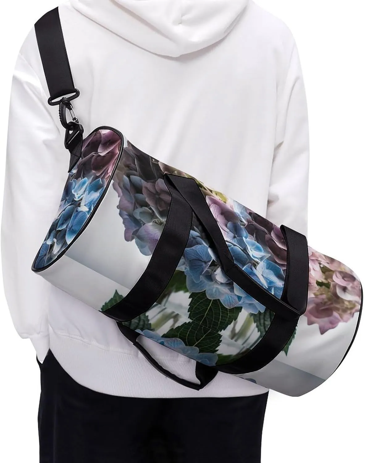 Sports Gym Bag for Women Men Travel Duffel Bag Tote Weekender Bag Hydrangea Flowers in Vase Carry on Overnight Bag for Travel Swimming Fitness Workout Sports Duffle Bag