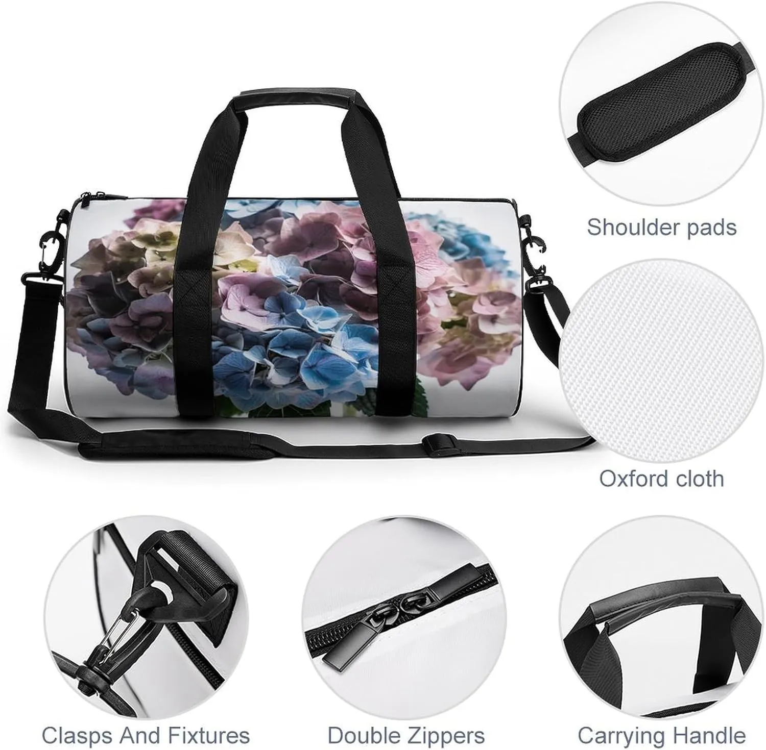 Sports Gym Bag for Women Men Travel Duffel Bag Tote Weekender Bag Hydrangea Flowers in Vase Carry on Overnight Bag for Travel Swimming Fitness Workout Sports Duffle Bag