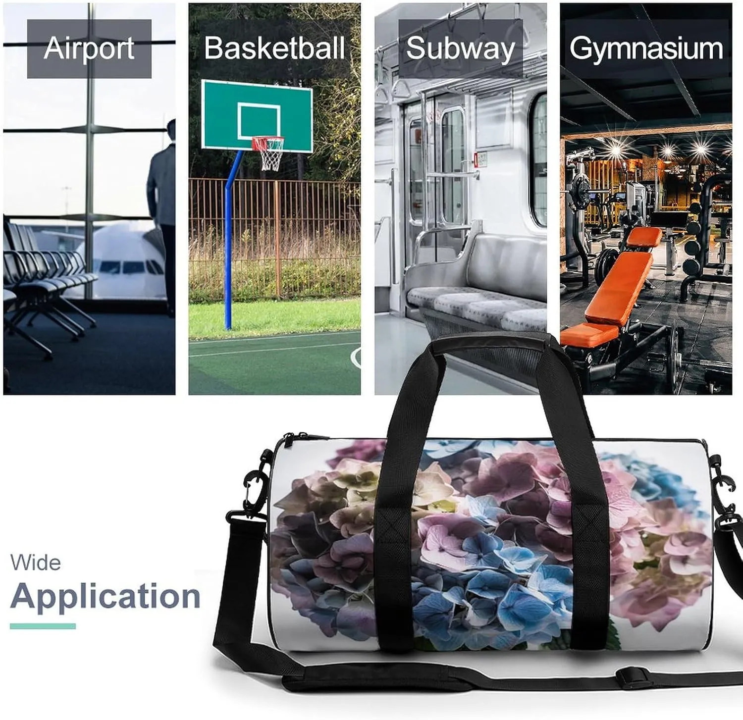Sports Gym Bag for Women Men Travel Duffel Bag Tote Weekender Bag Hydrangea Flowers in Vase Carry on Overnight Bag for Travel Swimming Fitness Workout Sports Duffle Bag