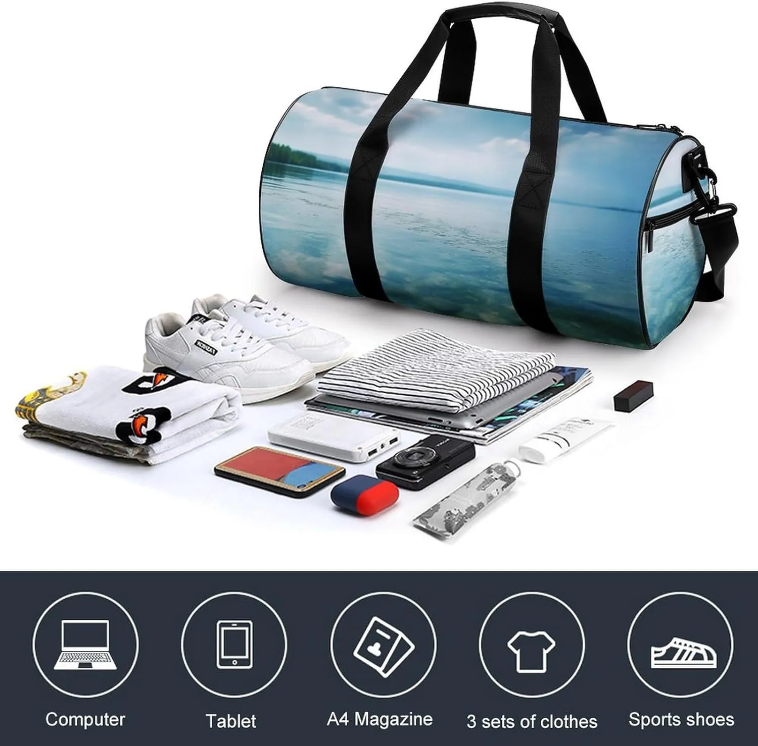 Sports Gym Bag for Women Men Travel Duffel Bag Tote Weekender Bag Lake Water Carry on Overnight Bag for Travel Swimming Fitness Workout Sports Duffle Bag