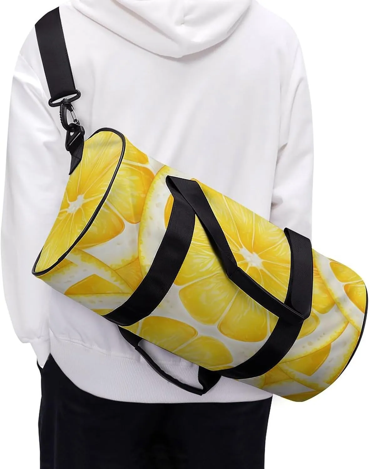 Sports Gym Bag for Women Men Travel Duffel Bag Tote Weekender Bag Lemon Slice Pattern Carry on Overnight Bag for Travel Swimming Fitness Workout Sports Duffle Bag