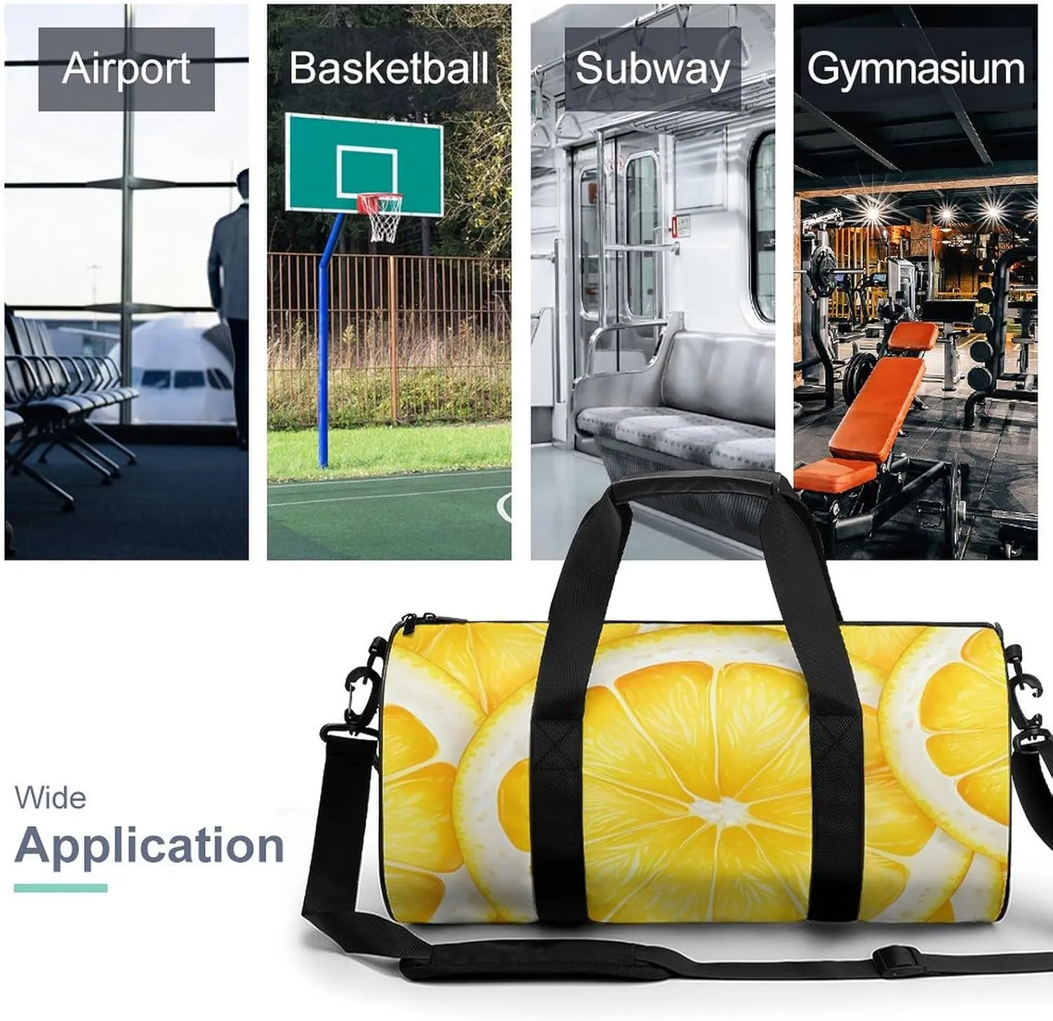 Sports Gym Bag for Women Men Travel Duffel Bag Tote Weekender Bag Lemon Slice Pattern Carry on Overnight Bag for Travel Swimming Fitness Workout Sports Duffle Bag