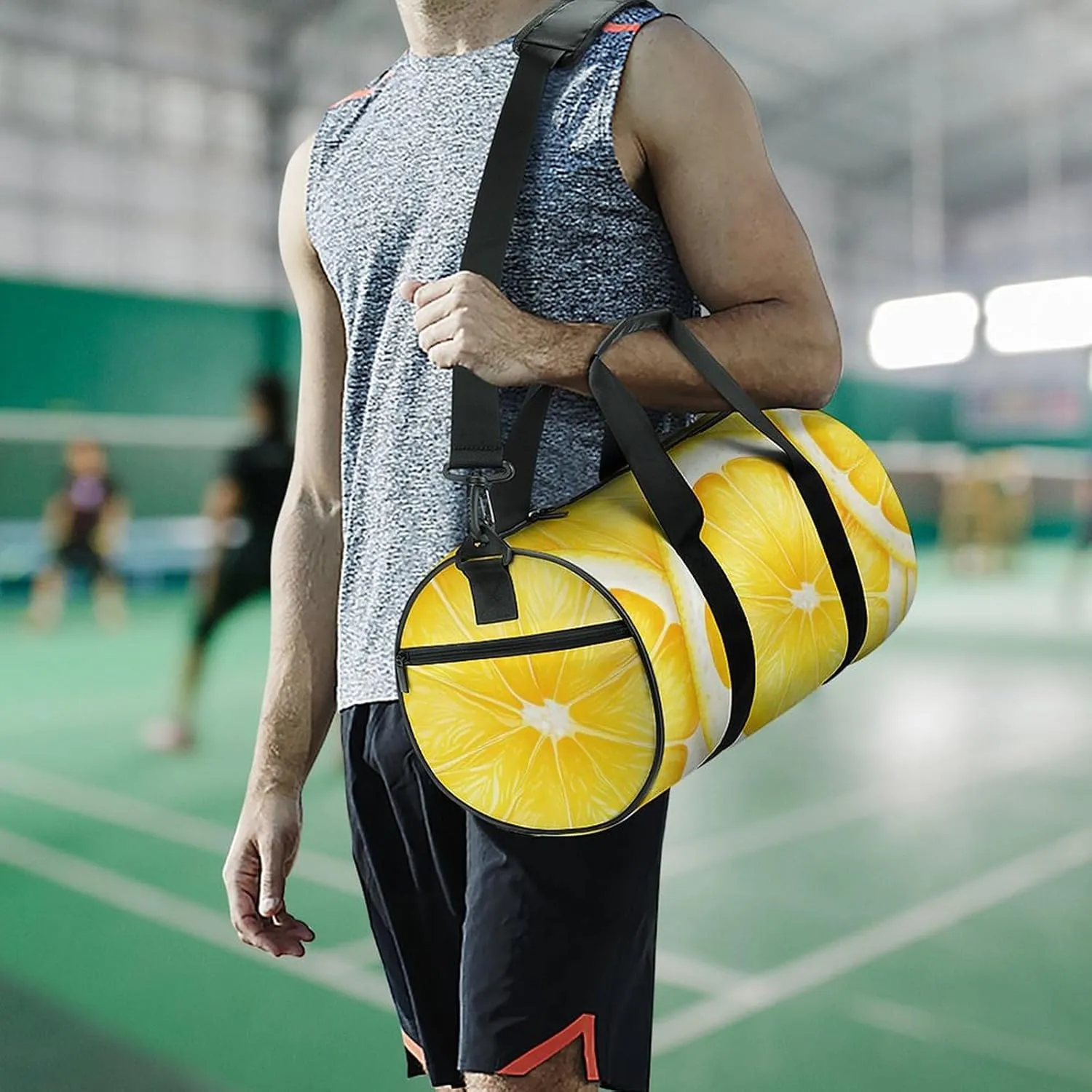 Sports Gym Bag for Women Men Travel Duffel Bag Tote Weekender Bag Lemon Slice Pattern Carry on Overnight Bag for Travel Swimming Fitness Workout Sports Duffle Bag