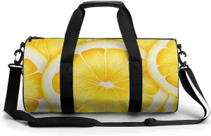 Sports Gym Bag for Women Men Travel Duffel Bag Tote Weekender Bag Lemon Slice Pattern Carry on Overnight Bag for Travel Swimming Fitness Workout Sports Duffle Bag