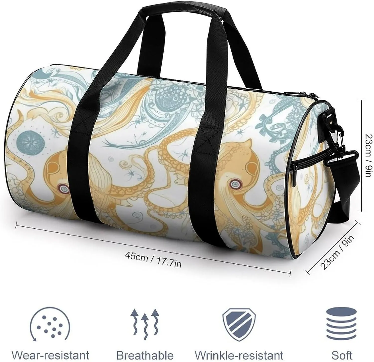 Sports Gym Bag for Women Men Travel Duffel Bag Tote Weekender Bag Light Yellow Fish Carry on Overnight Bag for Travel Swimming Fitness Workout Sports Duffle Bag