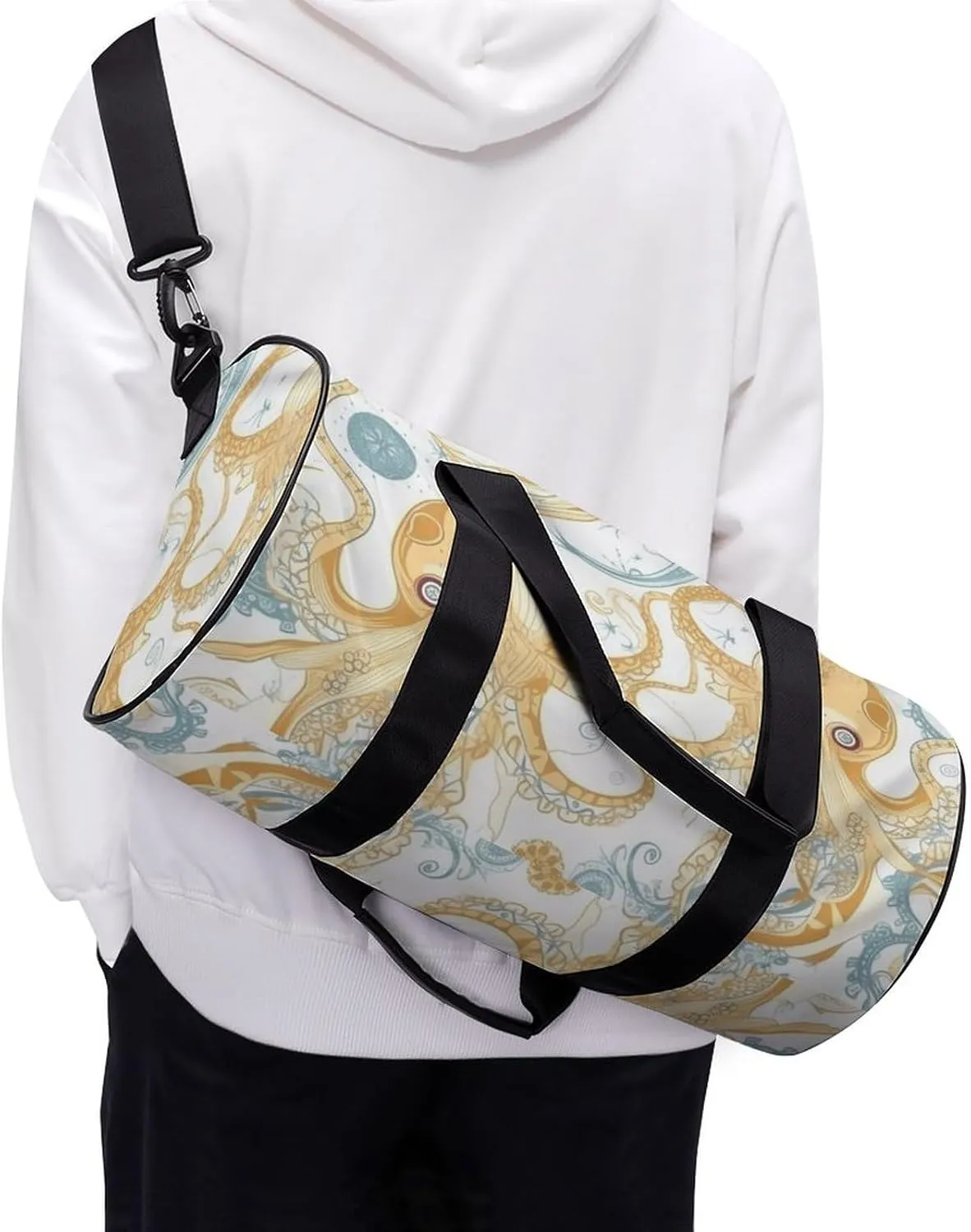 Sports Gym Bag for Women Men Travel Duffel Bag Tote Weekender Bag Light Yellow Fish Carry on Overnight Bag for Travel Swimming Fitness Workout Sports Duffle Bag