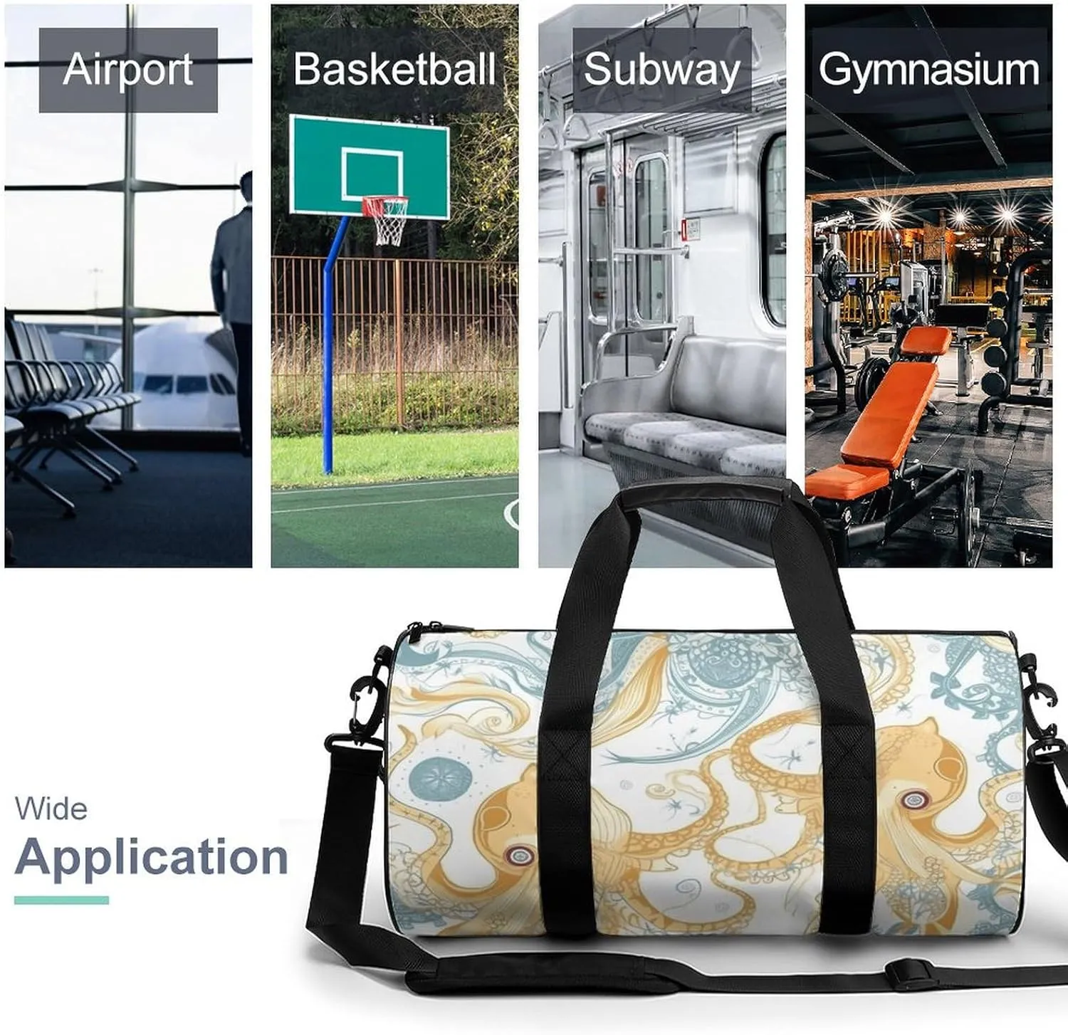 Sports Gym Bag for Women Men Travel Duffel Bag Tote Weekender Bag Light Yellow Fish Carry on Overnight Bag for Travel Swimming Fitness Workout Sports Duffle Bag