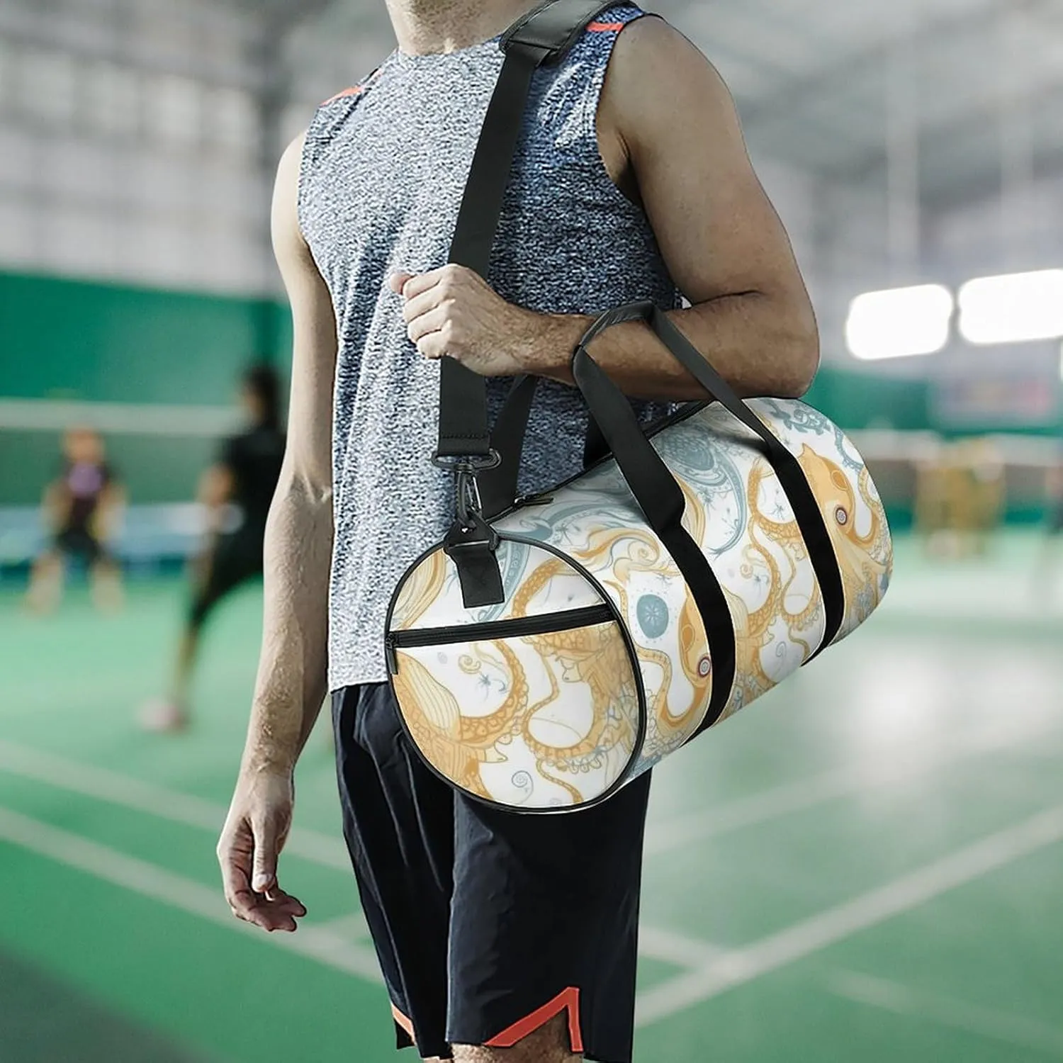 Sports Gym Bag for Women Men Travel Duffel Bag Tote Weekender Bag Light Yellow Fish Carry on Overnight Bag for Travel Swimming Fitness Workout Sports Duffle Bag