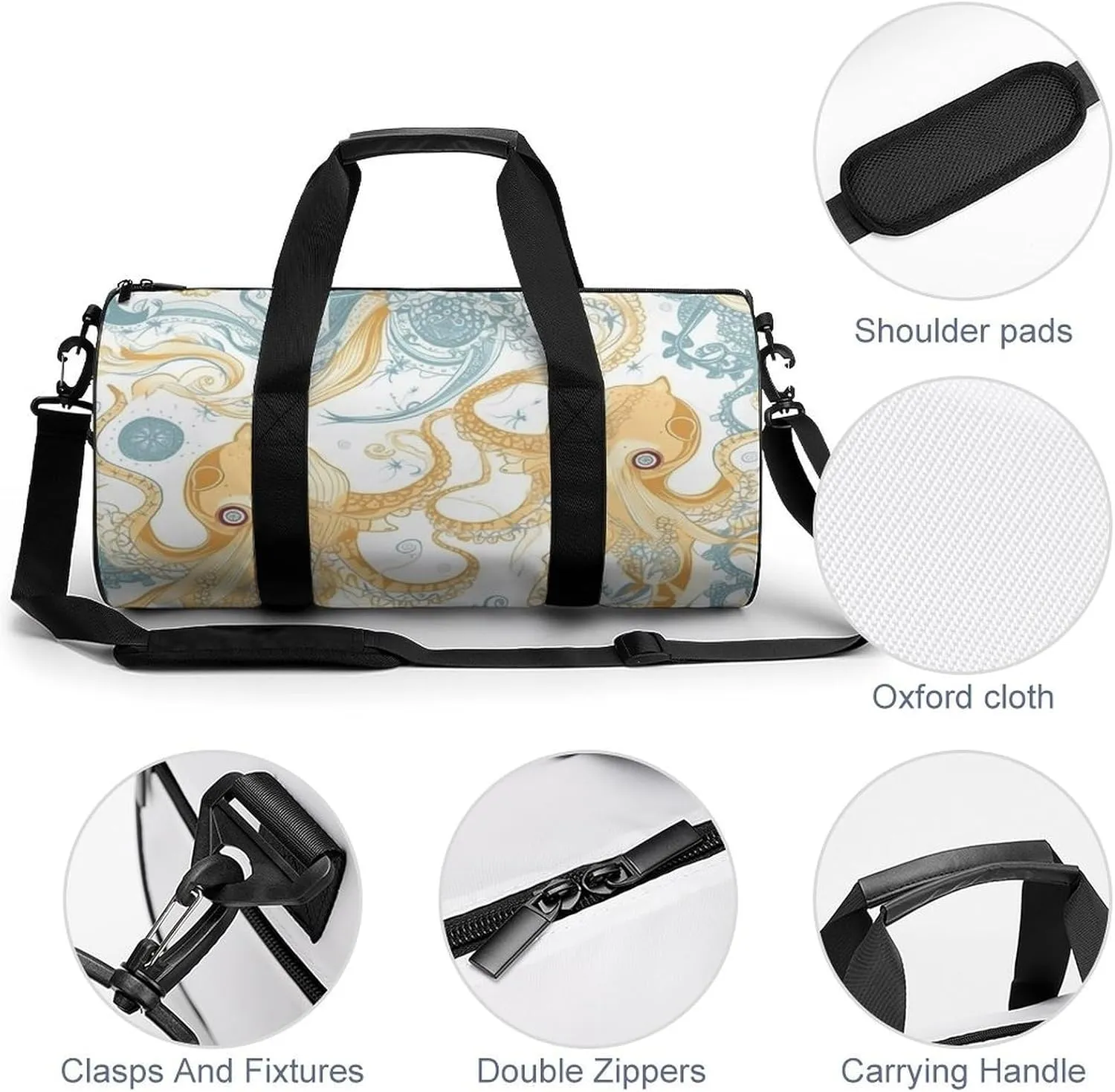 Sports Gym Bag for Women Men Travel Duffel Bag Tote Weekender Bag Light Yellow Fish Carry on Overnight Bag for Travel Swimming Fitness Workout Sports Duffle Bag