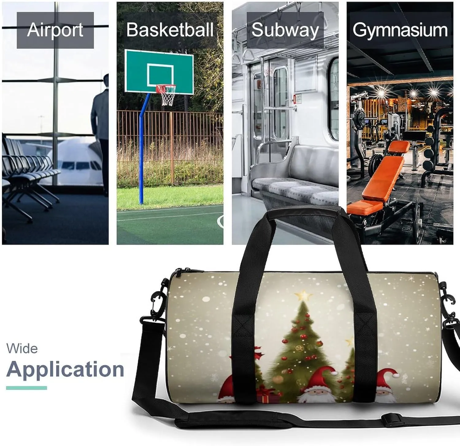 Sports Gym Bag for Women Men Travel Duffel Bag Tote Weekender Bag Merry Christmas Carry on Overnight Bag for Travel Swimming Fitness Workout Sports Duffle Bag