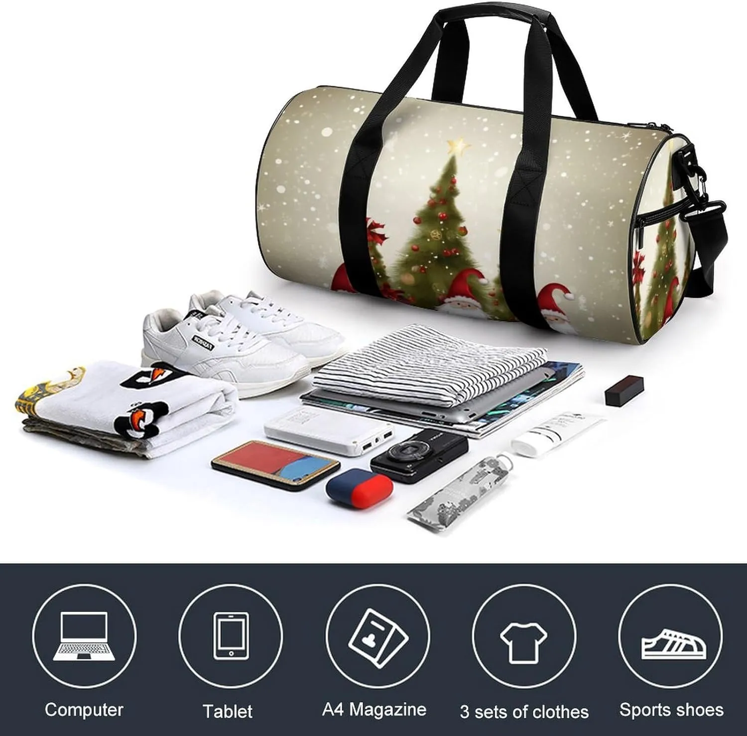 Sports Gym Bag for Women Men Travel Duffel Bag Tote Weekender Bag Merry Christmas Carry on Overnight Bag for Travel Swimming Fitness Workout Sports Duffle Bag