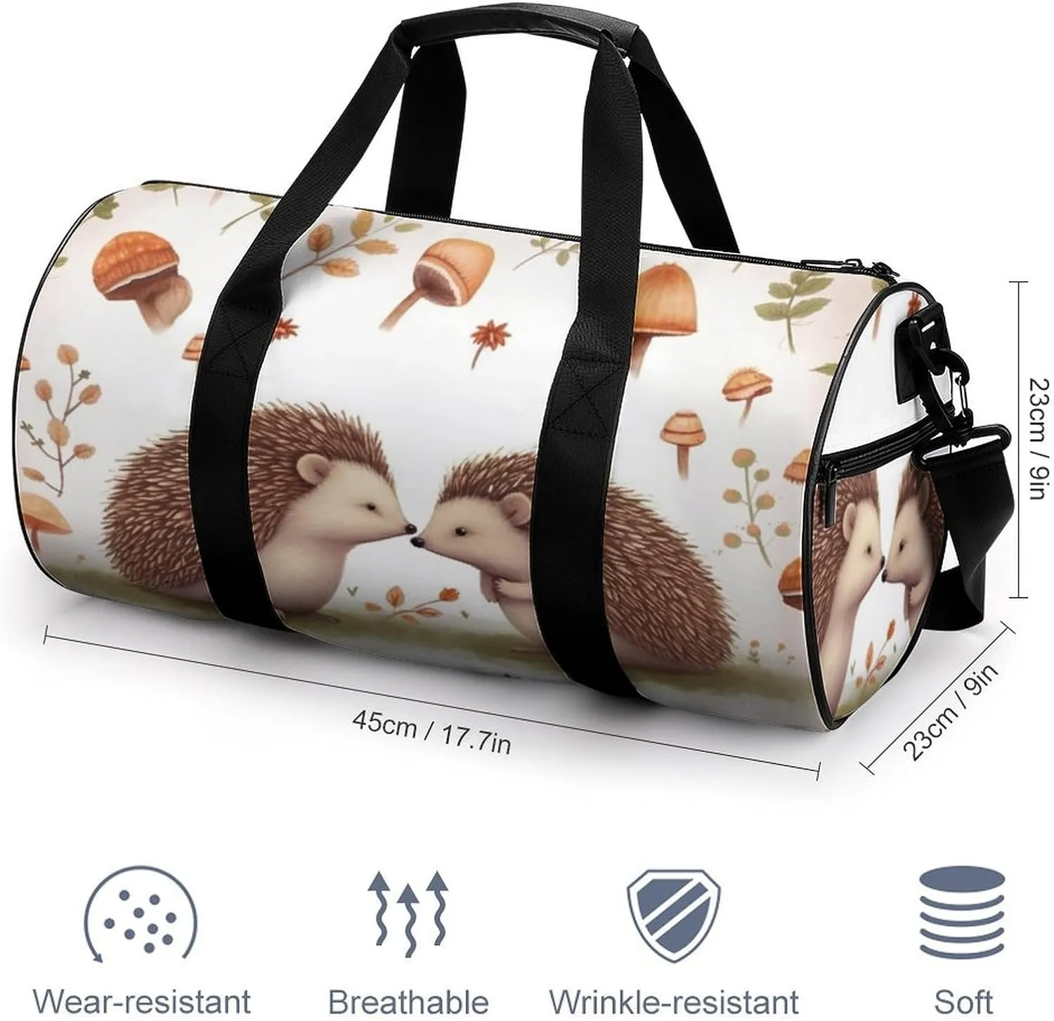 Sports Gym Bag for Women Men Travel Duffel Bag Tote Weekender Bag Nature Lovely Hedgehog Lovers Carry on Overnight Bag for Travel Swimming Fitness Workout Sports Duffle Bag