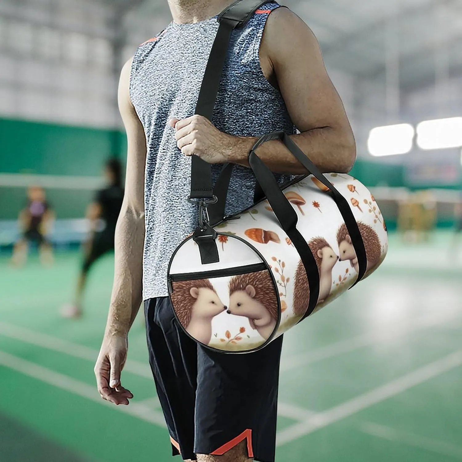 Sports Gym Bag for Women Men Travel Duffel Bag Tote Weekender Bag Nature Lovely Hedgehog Lovers Carry on Overnight Bag for Travel Swimming Fitness Workout Sports Duffle Bag