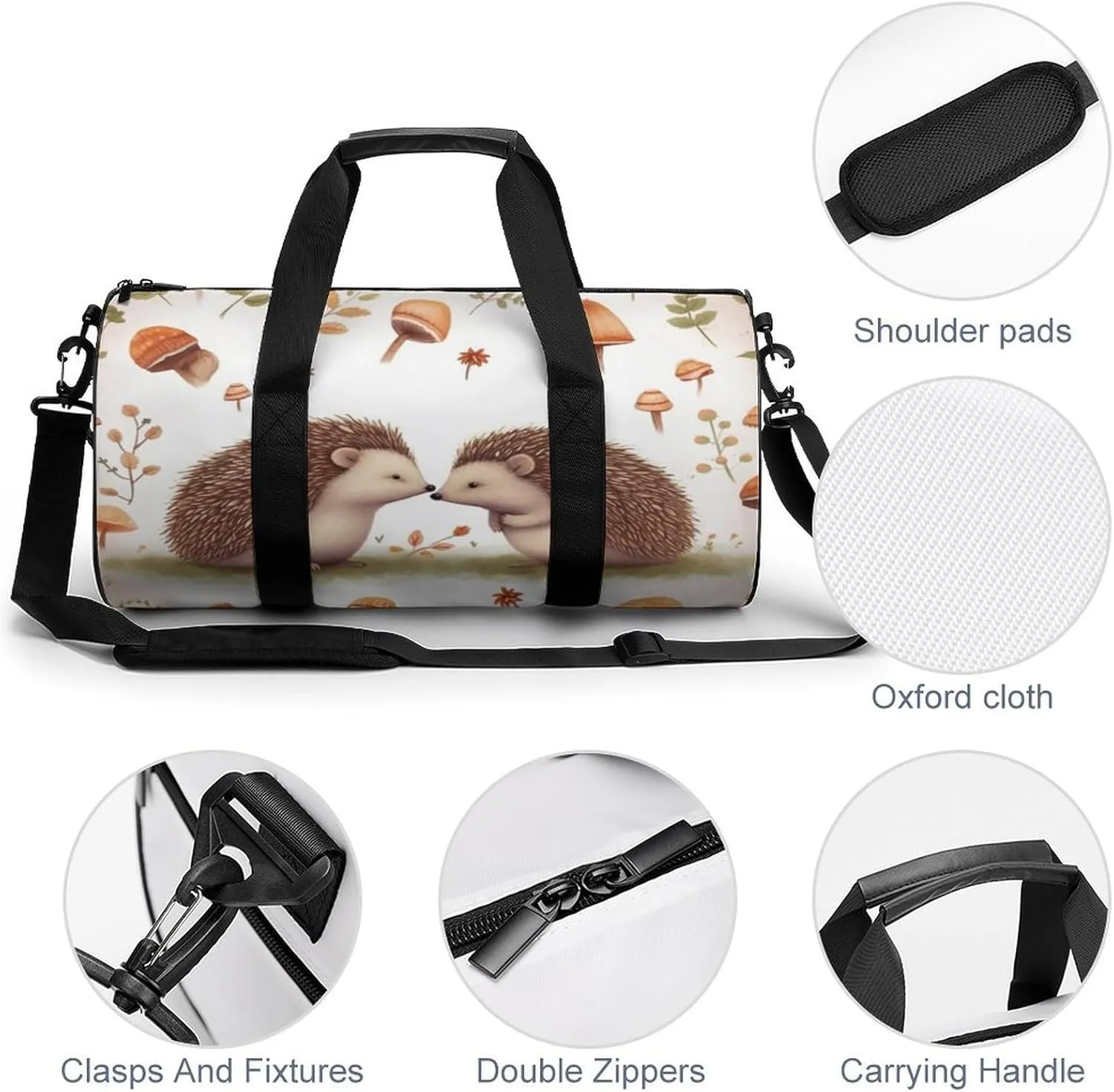 Sports Gym Bag for Women Men Travel Duffel Bag Tote Weekender Bag Nature Lovely Hedgehog Lovers Carry on Overnight Bag for Travel Swimming Fitness Workout Sports Duffle Bag
