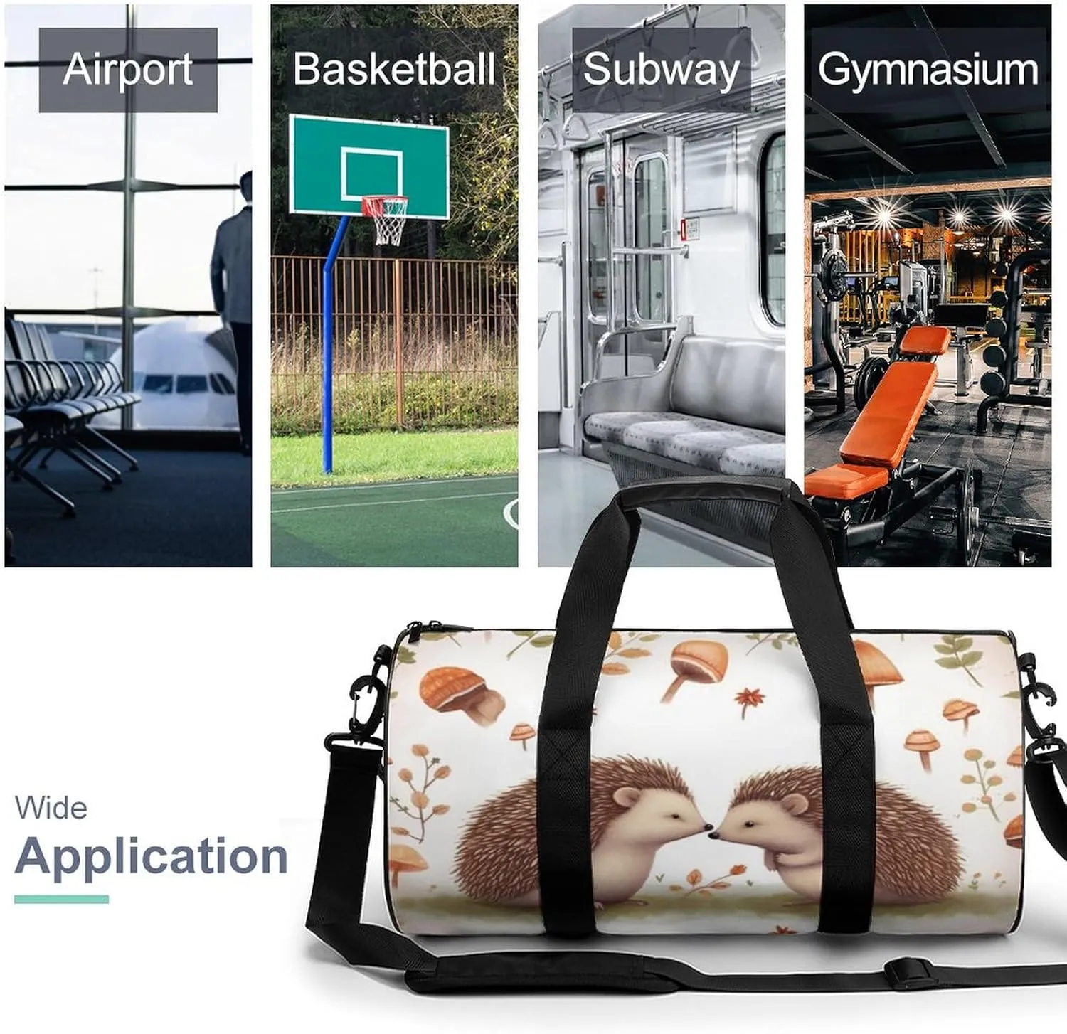 Sports Gym Bag for Women Men Travel Duffel Bag Tote Weekender Bag Nature Lovely Hedgehog Lovers Carry on Overnight Bag for Travel Swimming Fitness Workout Sports Duffle Bag