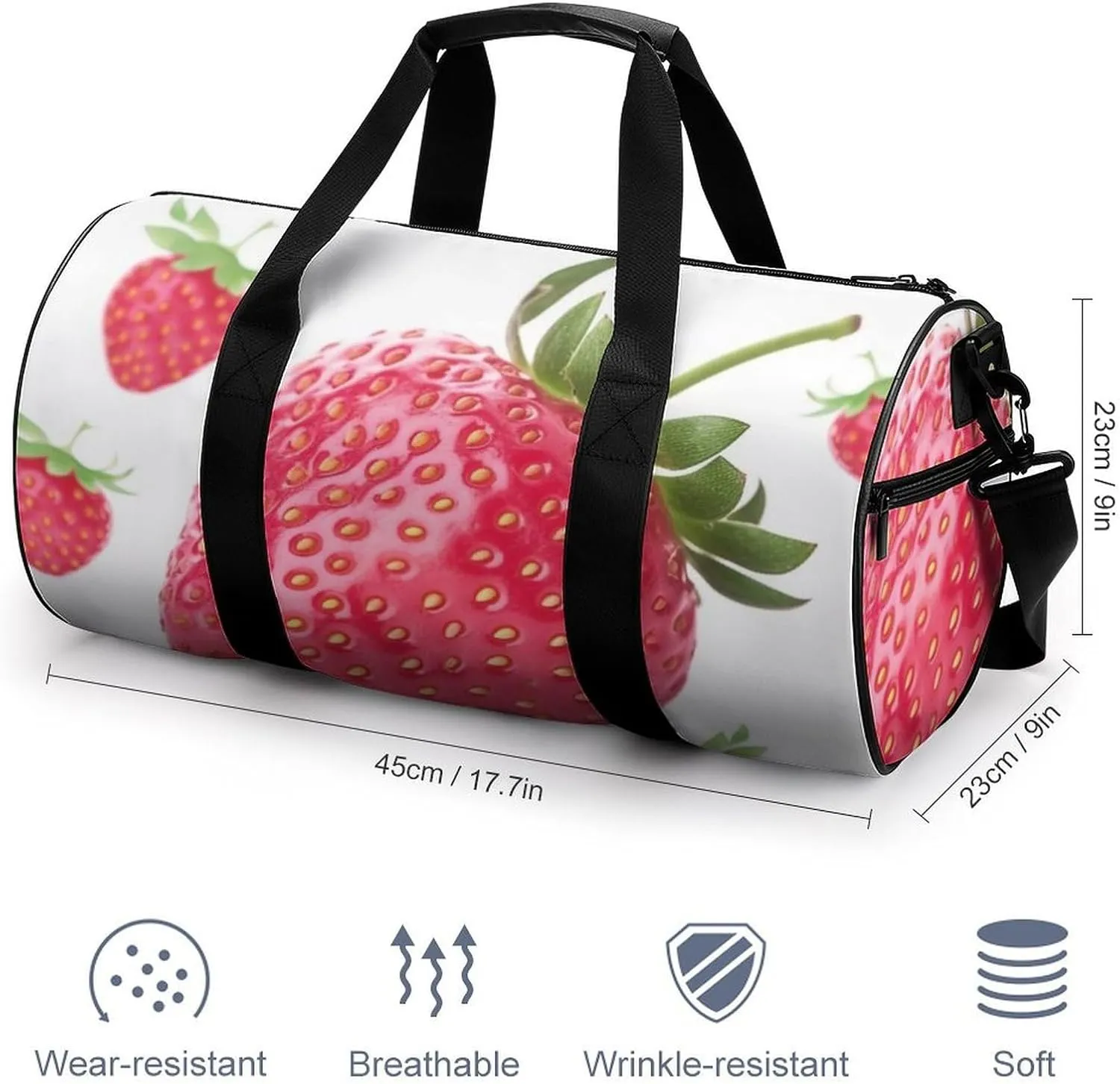 Sports Gym Bag for Women Men Travel Duffel Bag Tote Weekender Bag Pink Strawberry Carry on Overnight Bag for Travel Swimming Fitness Workout Sports Duffle Bag