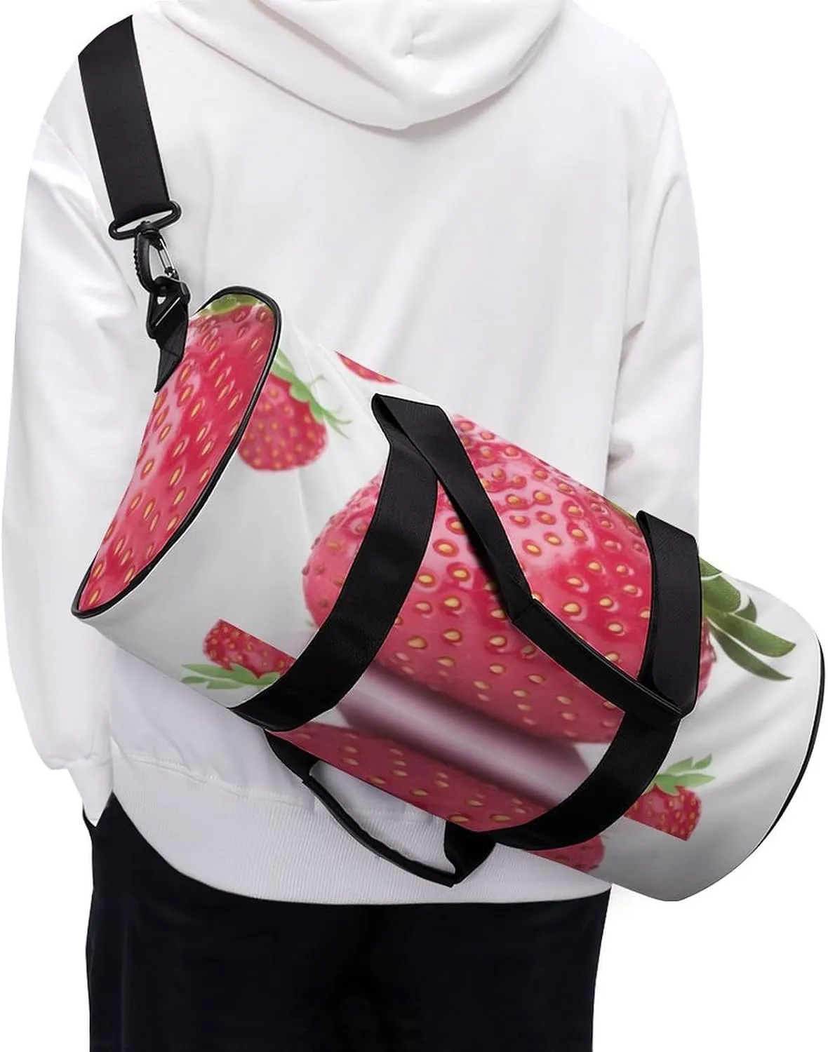 Sports Gym Bag for Women Men Travel Duffel Bag Tote Weekender Bag Pink Strawberry Carry on Overnight Bag for Travel Swimming Fitness Workout Sports Duffle Bag