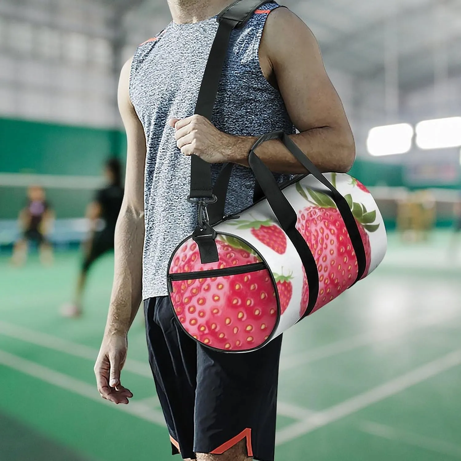 Sports Gym Bag for Women Men Travel Duffel Bag Tote Weekender Bag Pink Strawberry Carry on Overnight Bag for Travel Swimming Fitness Workout Sports Duffle Bag