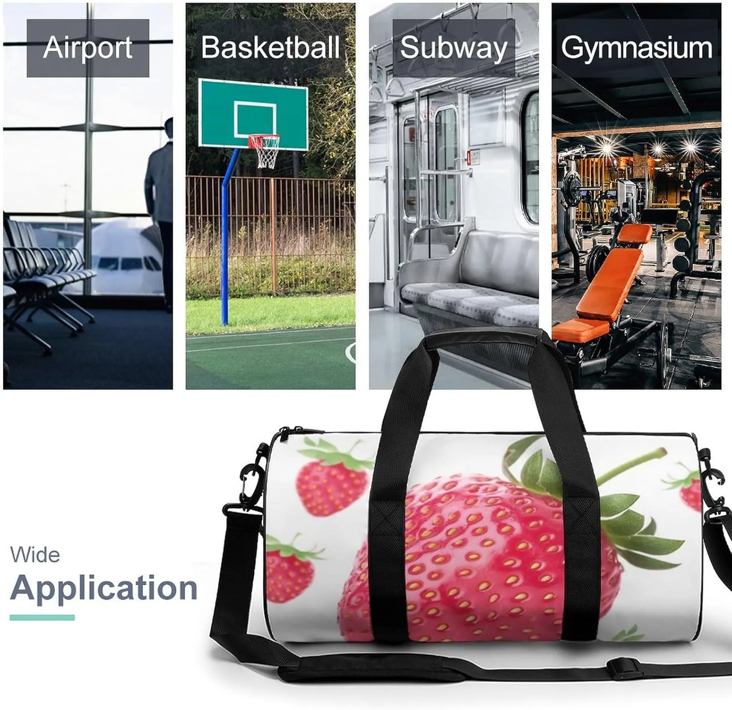 Sports Gym Bag for Women Men Travel Duffel Bag Tote Weekender Bag Pink Strawberry Carry on Overnight Bag for Travel Swimming Fitness Workout Sports Duffle Bag